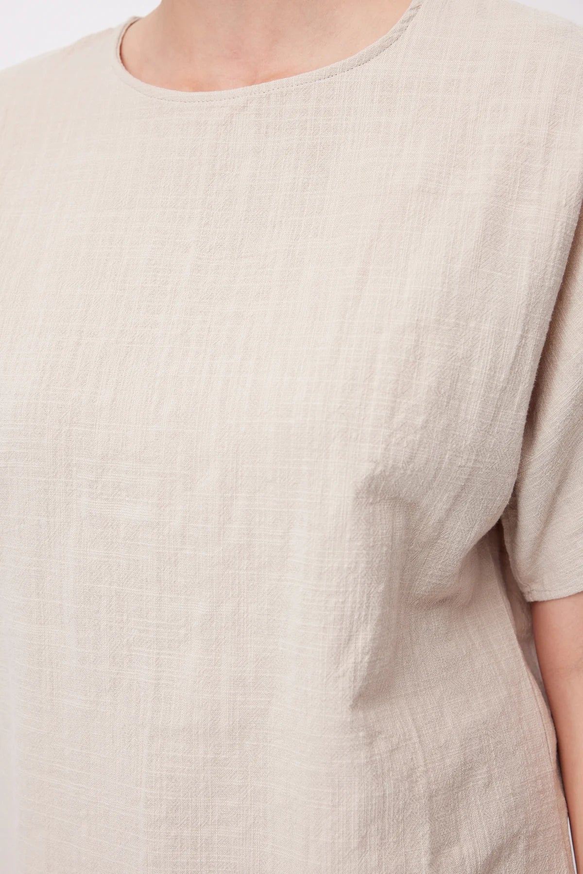 Women's Crew Neck Dropped Shoulder Short Sleeve Linen Blouse