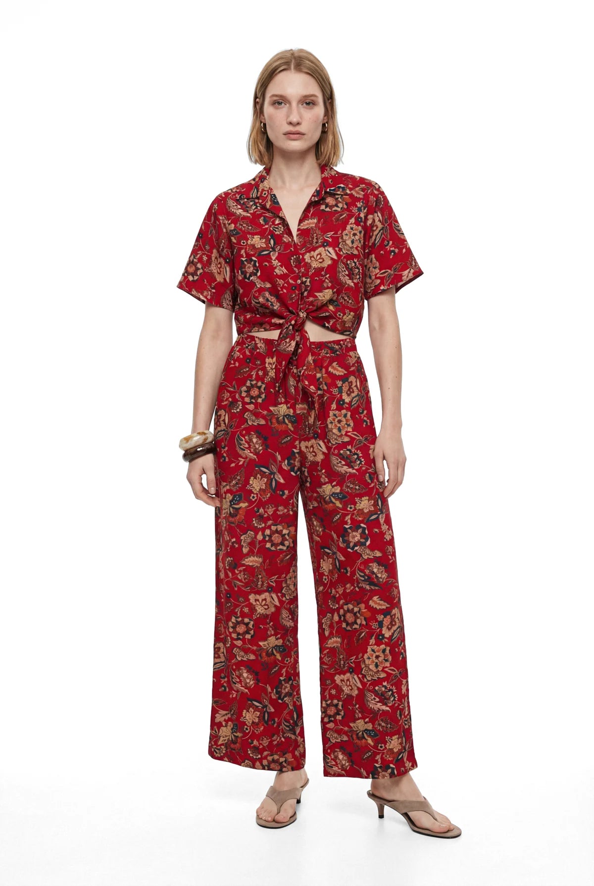 Women's Floral Patterned Tie-Front Blouse