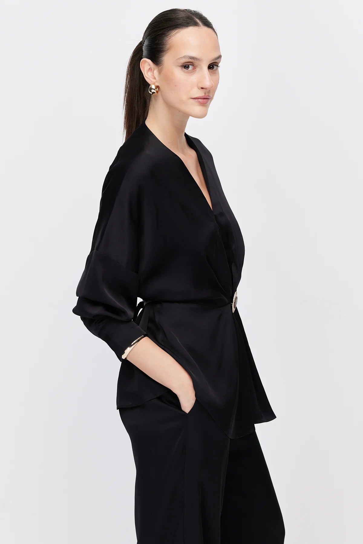 Women's Blouse with Metal Buckle Detail