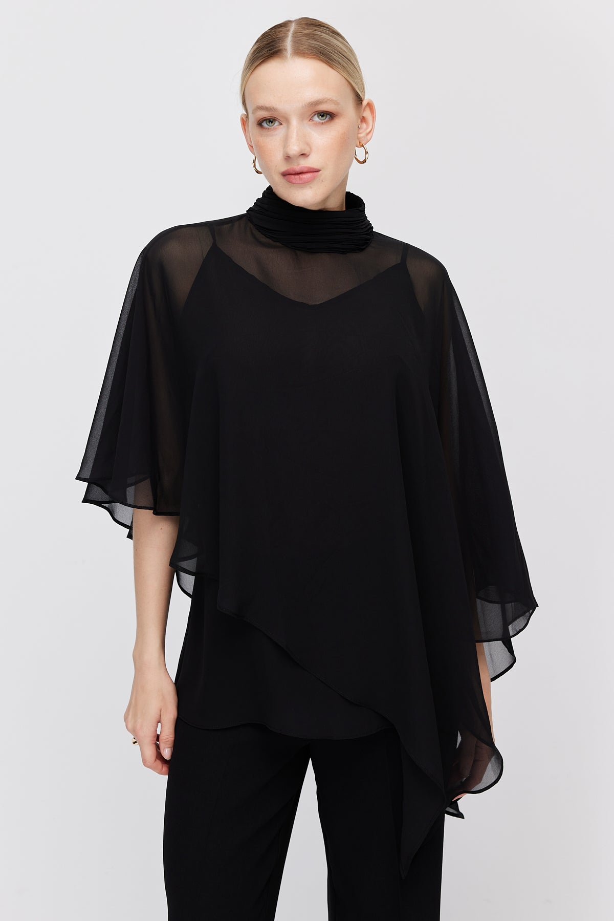 Women's Chiffon Cape Detail High Neck Blouse