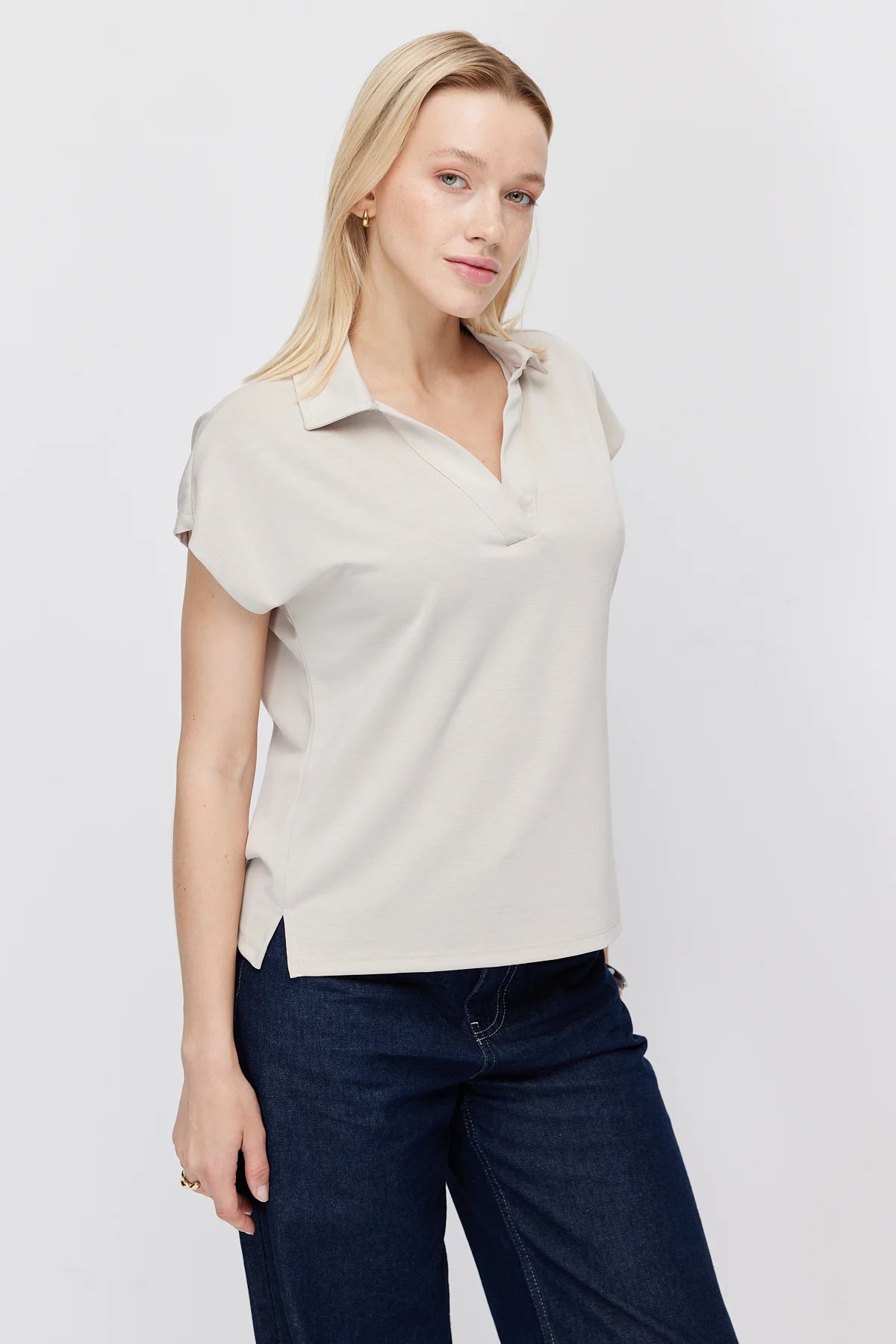 Women's Polo Collar V-Neck Short-Sleeve Blouse
