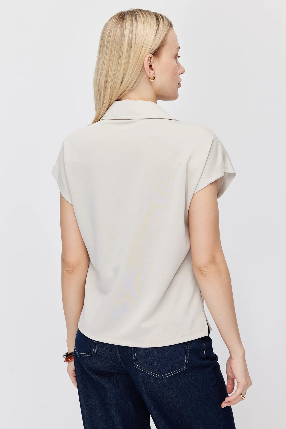 Women's Polo Collar V-Neck Short-Sleeve Blouse