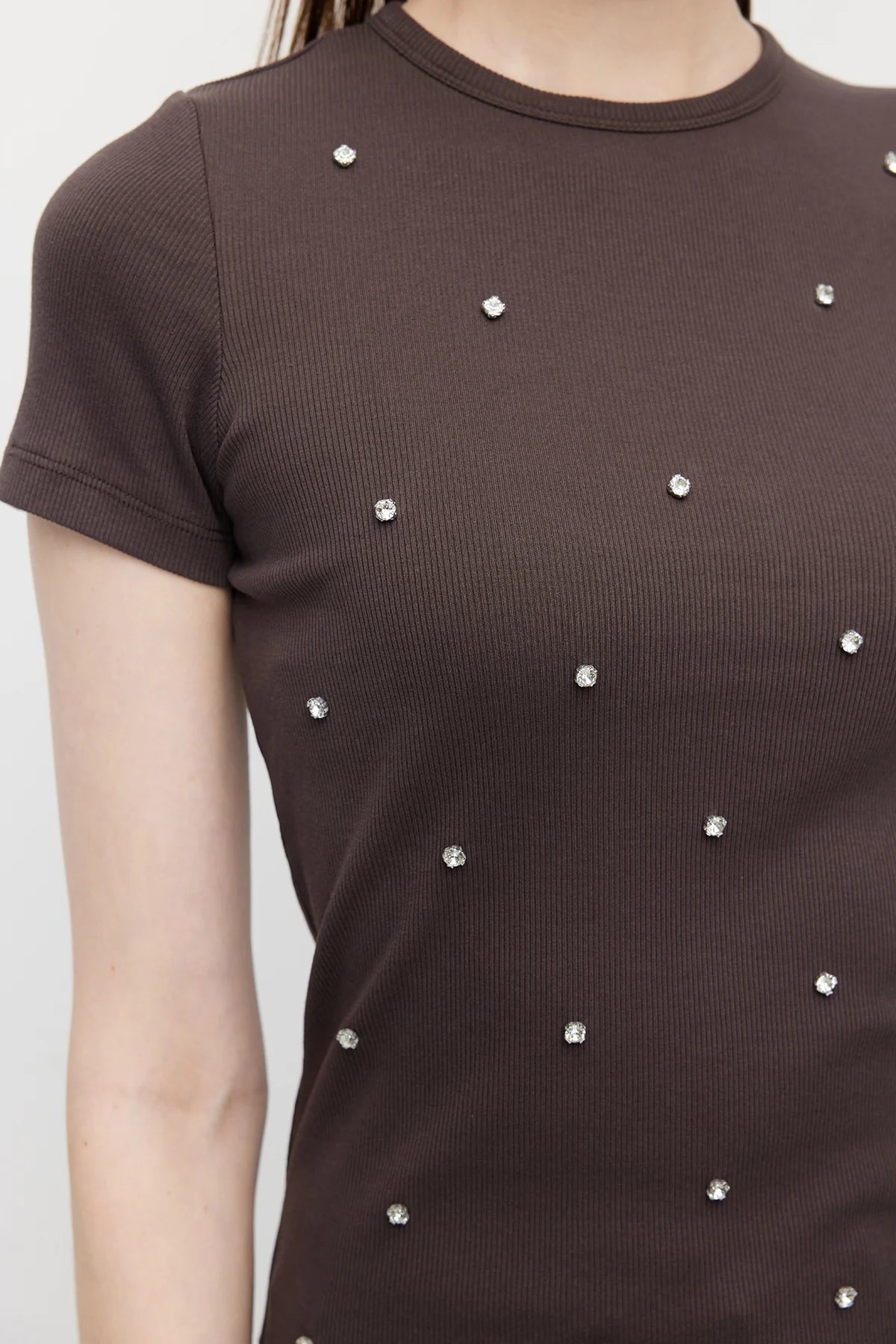 Women's Crew Neck Blouse with Rhinestones