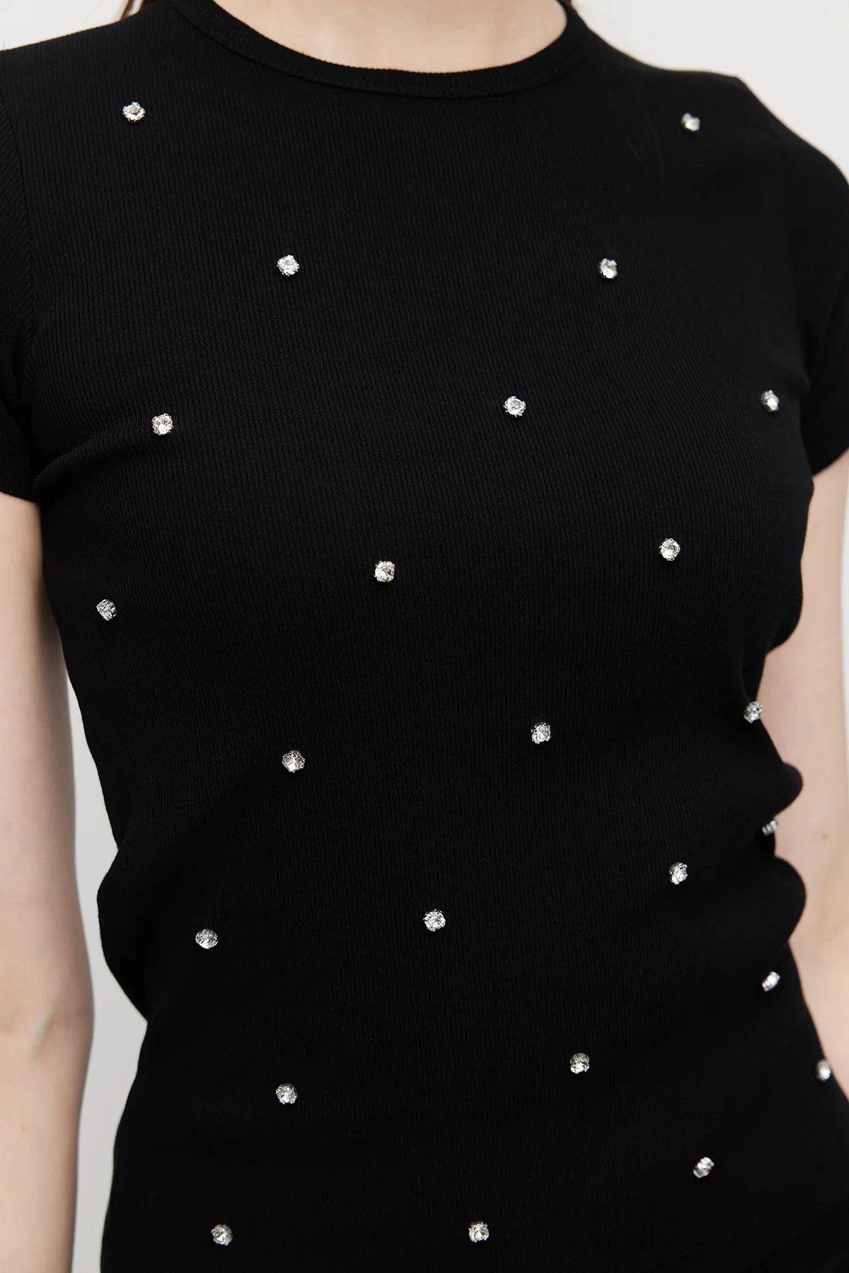 Women's Crew Neck Blouse with Rhinestones