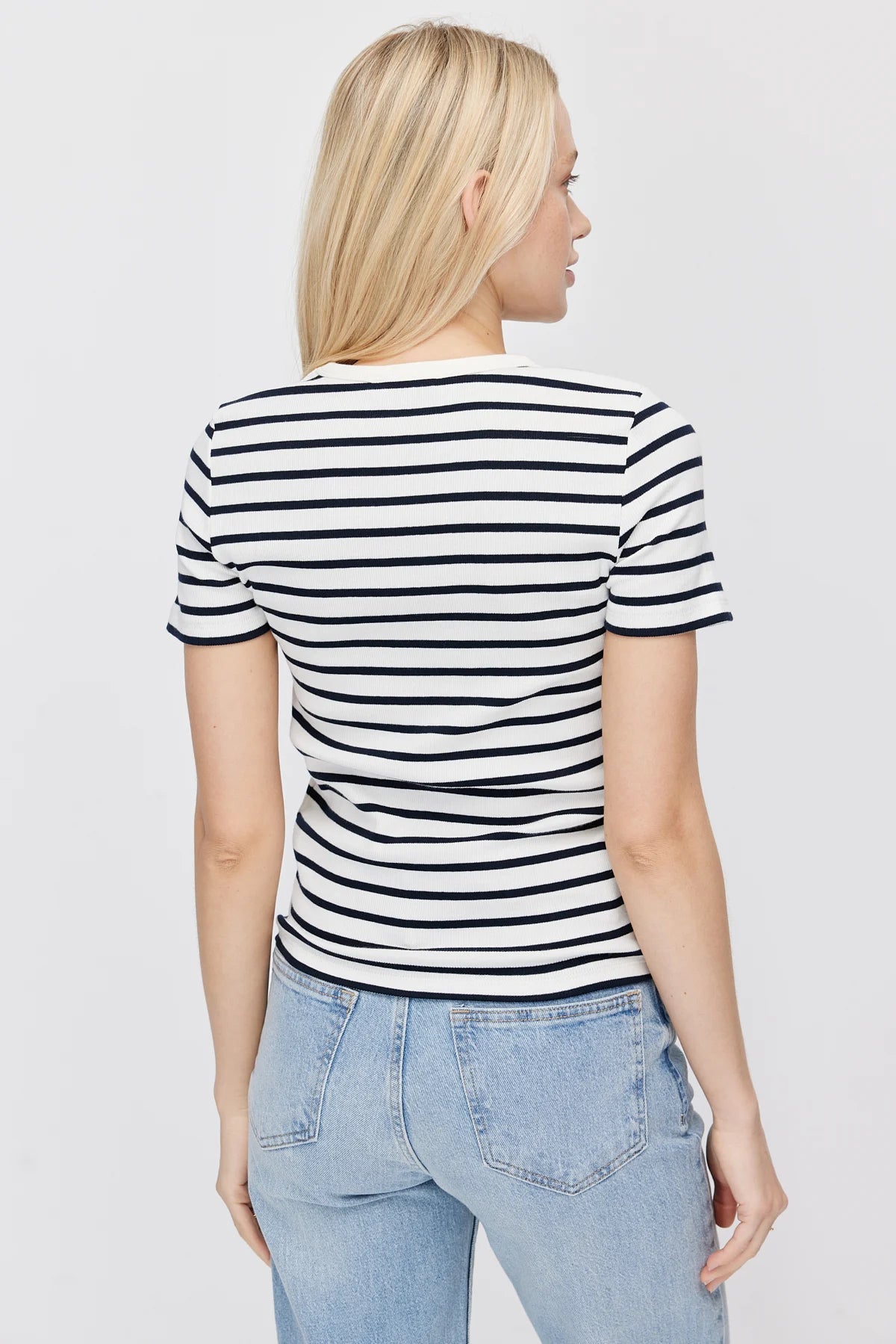 Women's Contrast Collar Striped T-shirt