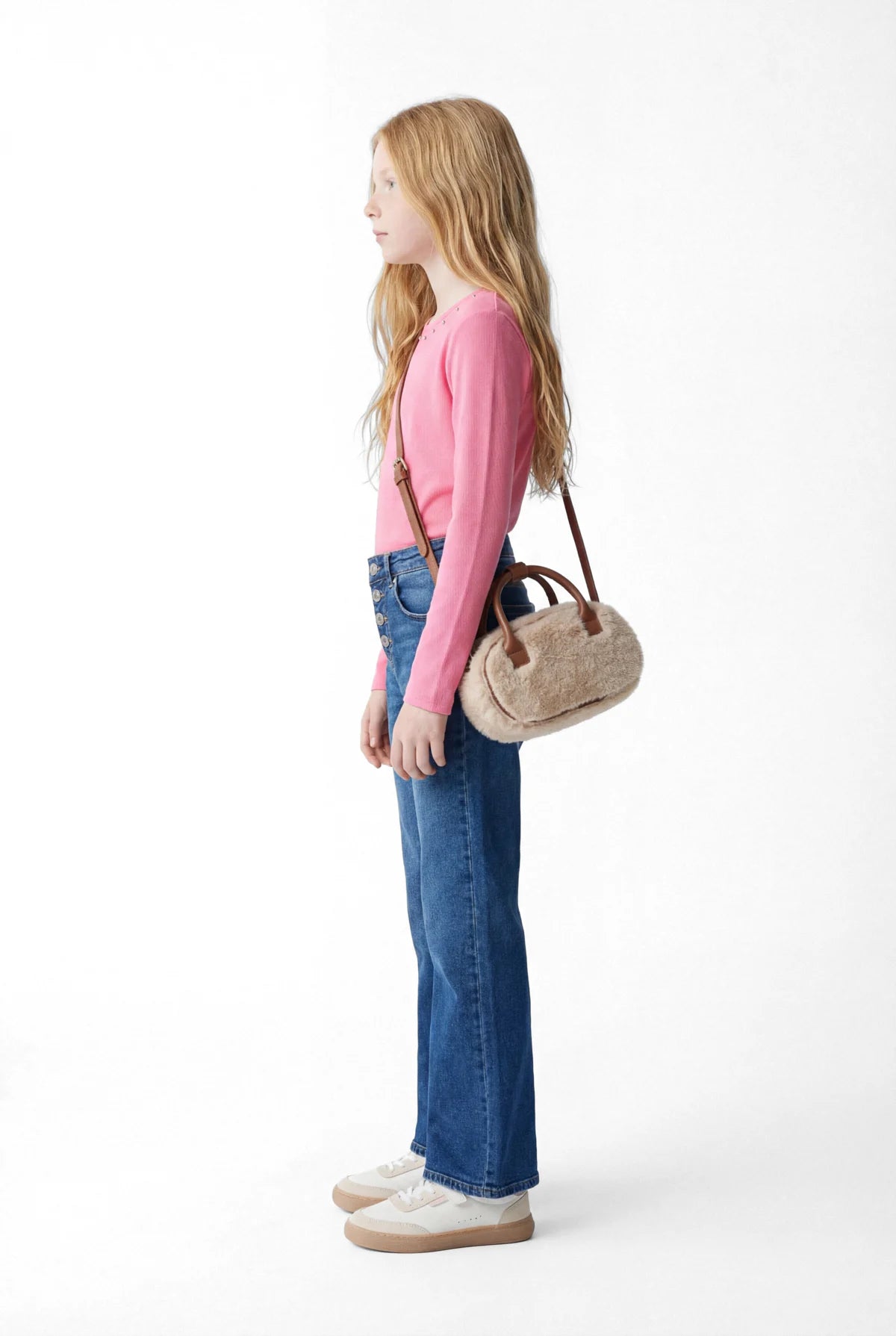 Girl's Blouse with Sparkling Stone Embellishment Around the Neckline