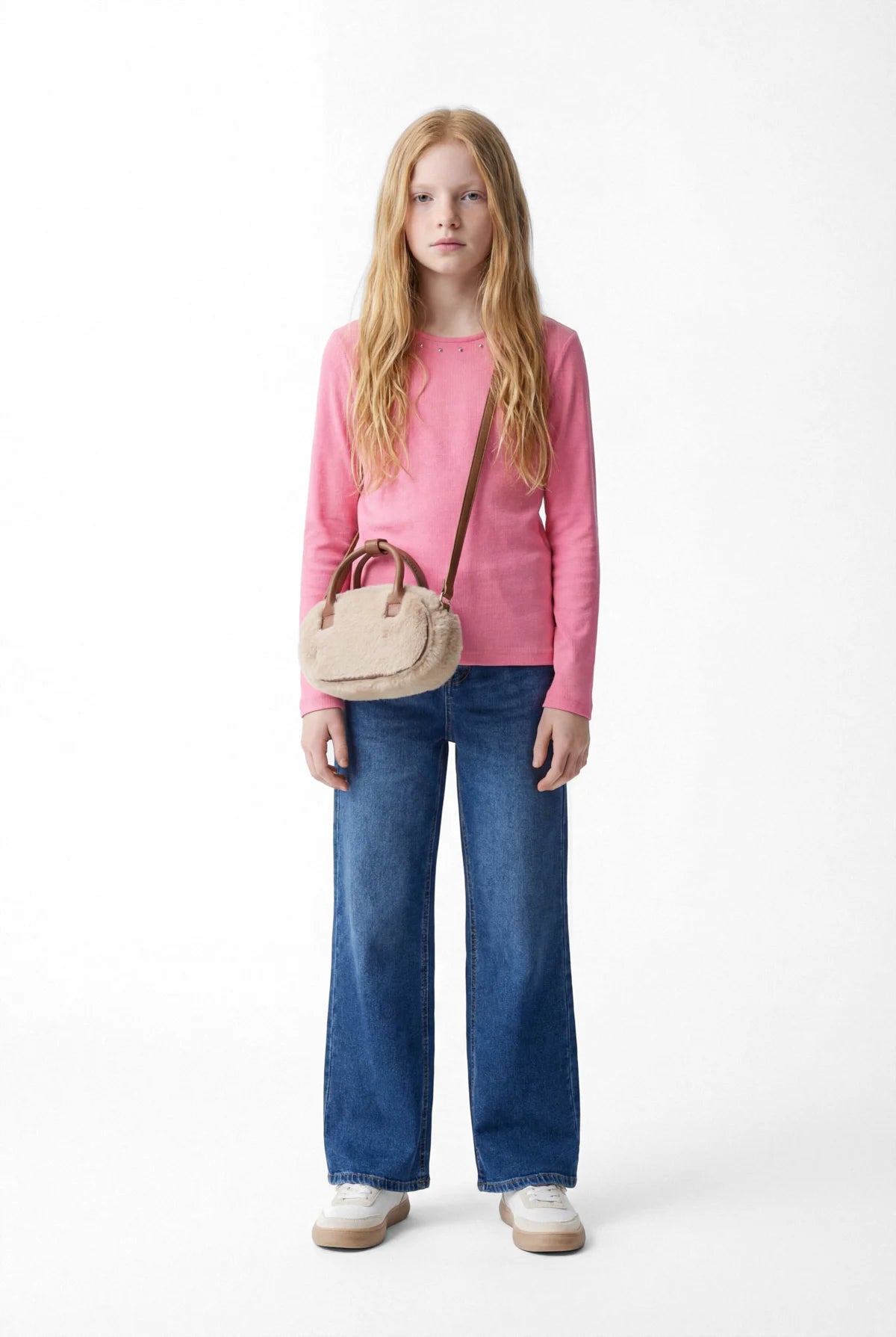 Girl's Blouse with Sparkling Stone Embellishment Around the Neckline