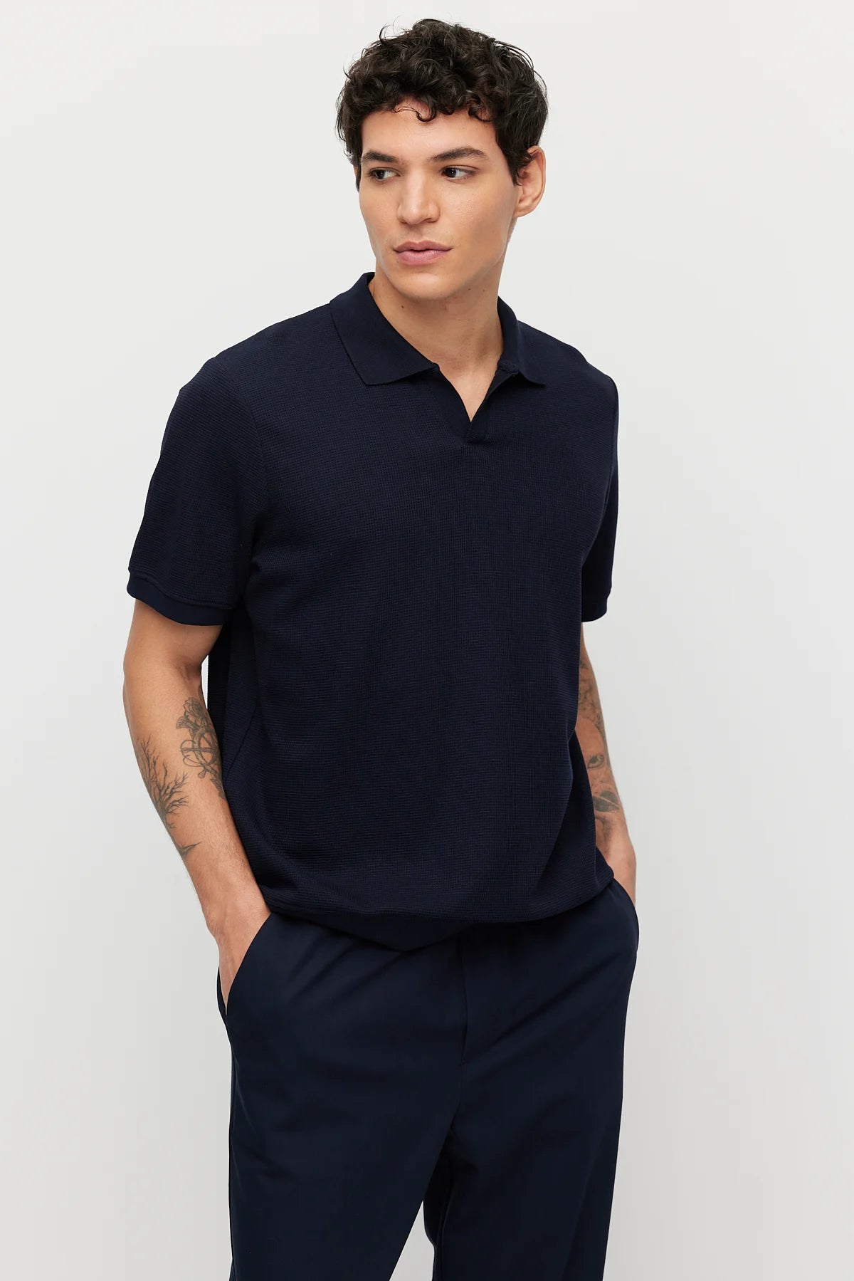 Men's Textured Polo Collar T-shirt