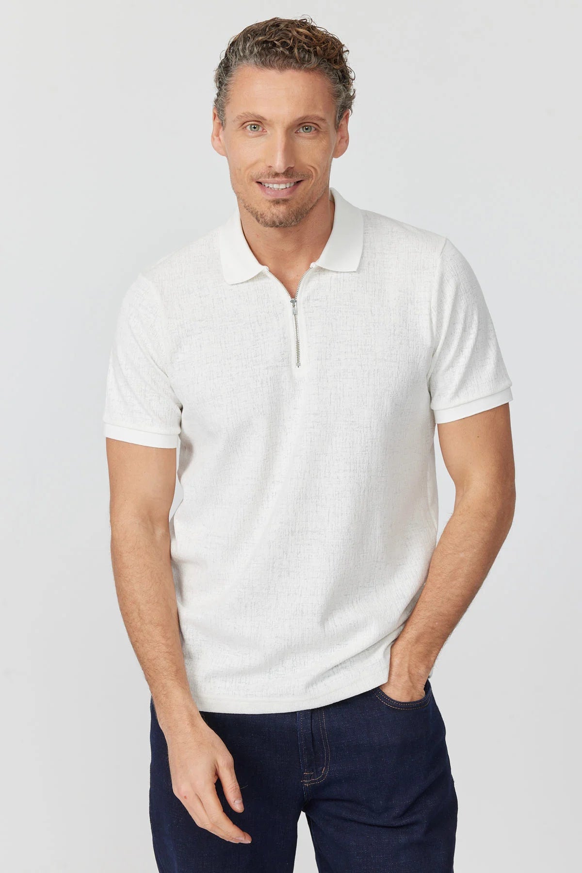 Men's Zip-Up Polo Collar T-shirt