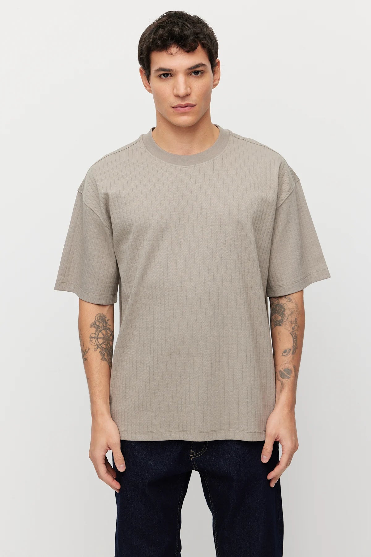 Men's Textured Crew Neck Oversize T-shirt