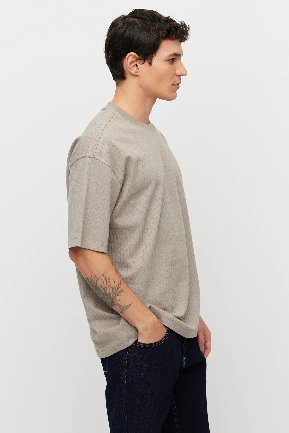 Men's Textured Crew Neck Oversize T-shirt