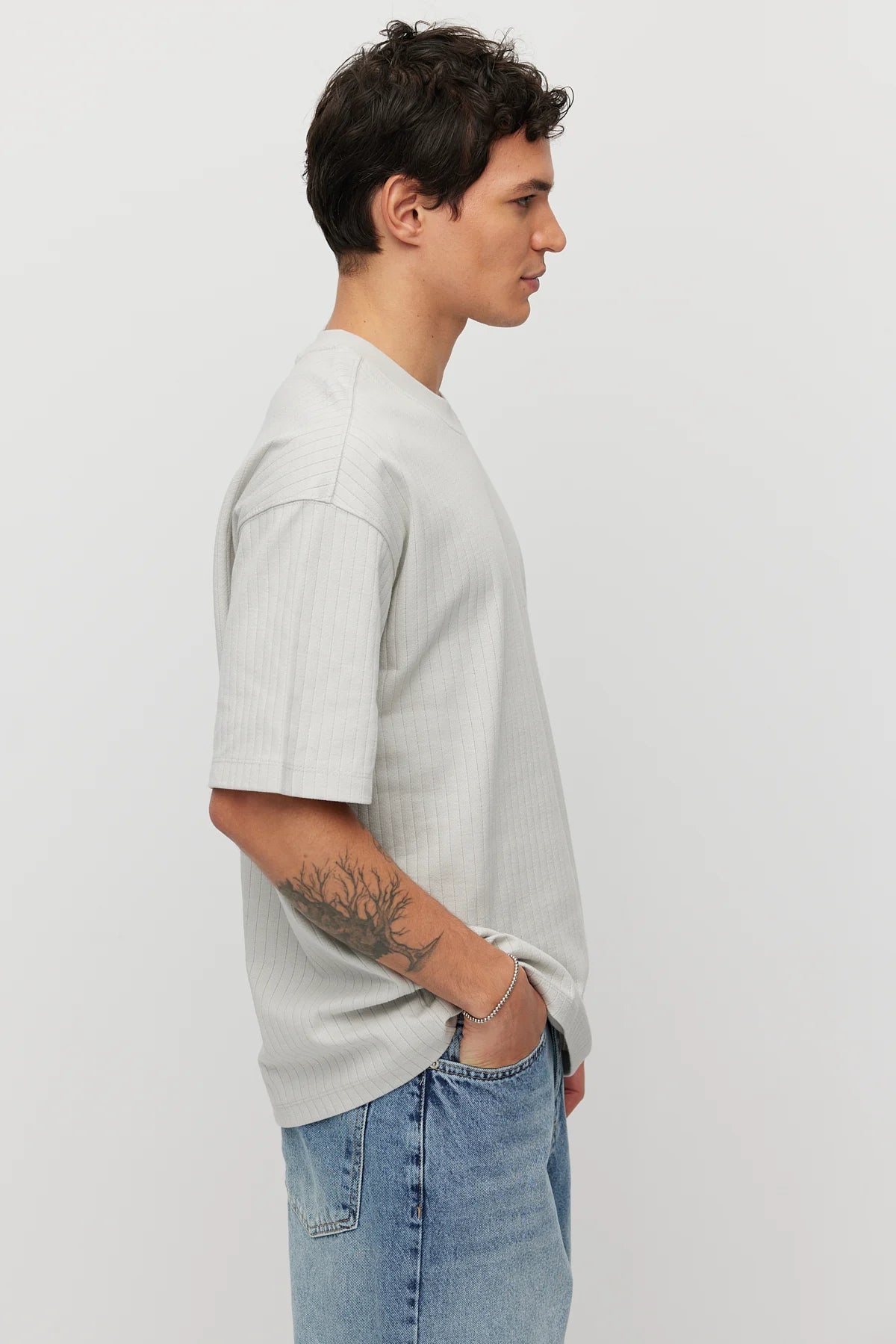Men's Textured Crew Neck Oversize T-shirt