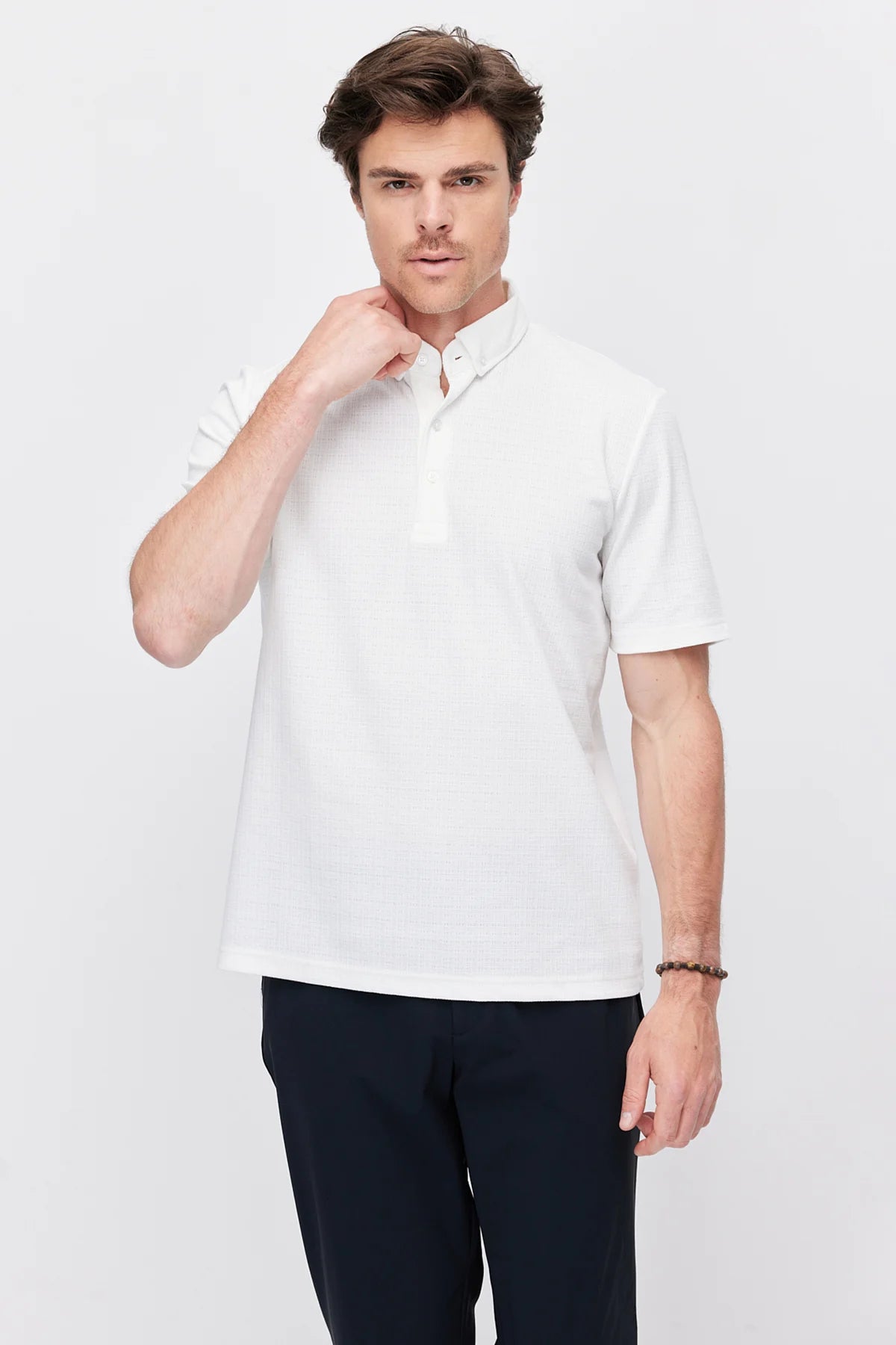 Men's Textured Polo Collar T-Shirt