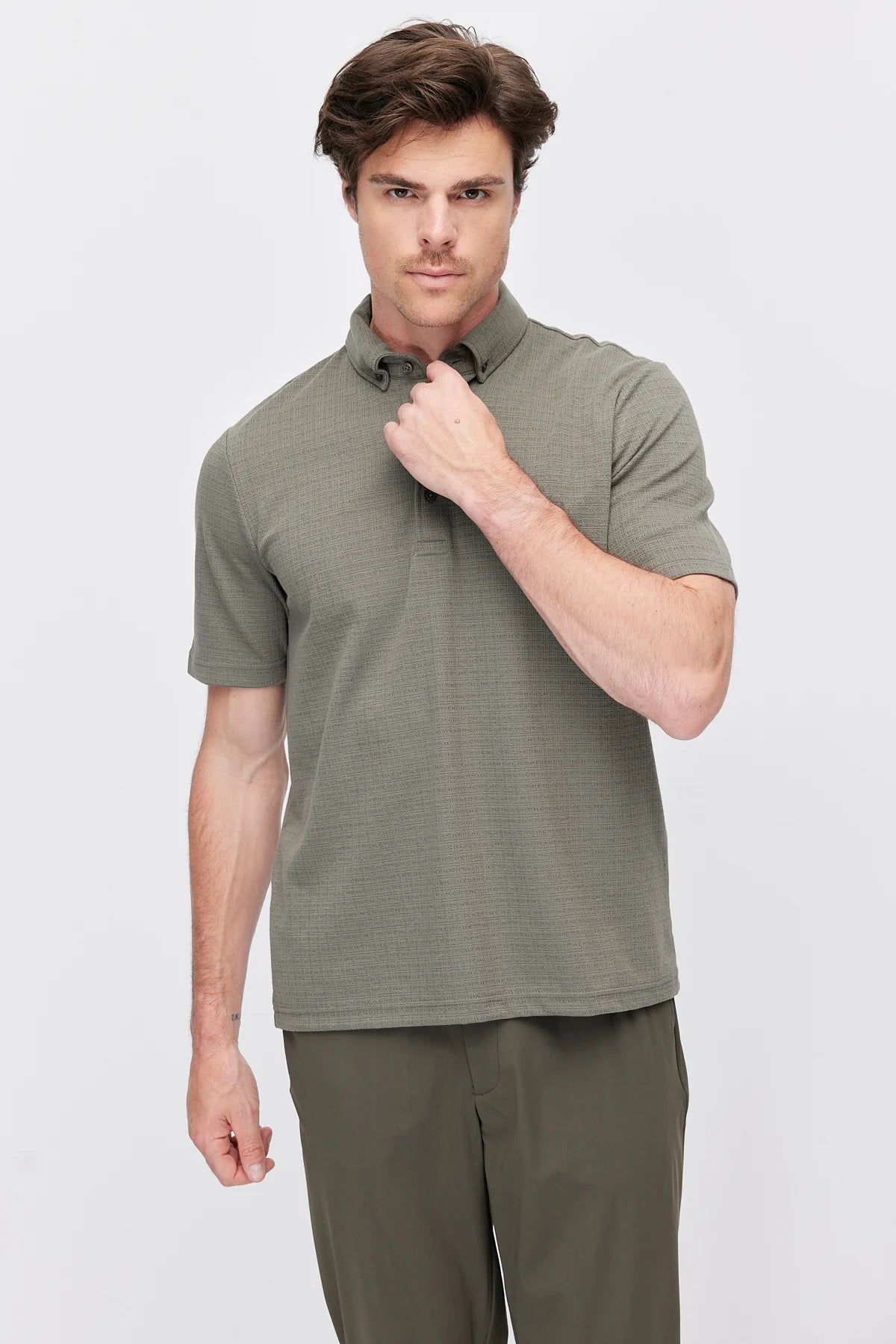 Men's Textured Polo Collar T-Shirt