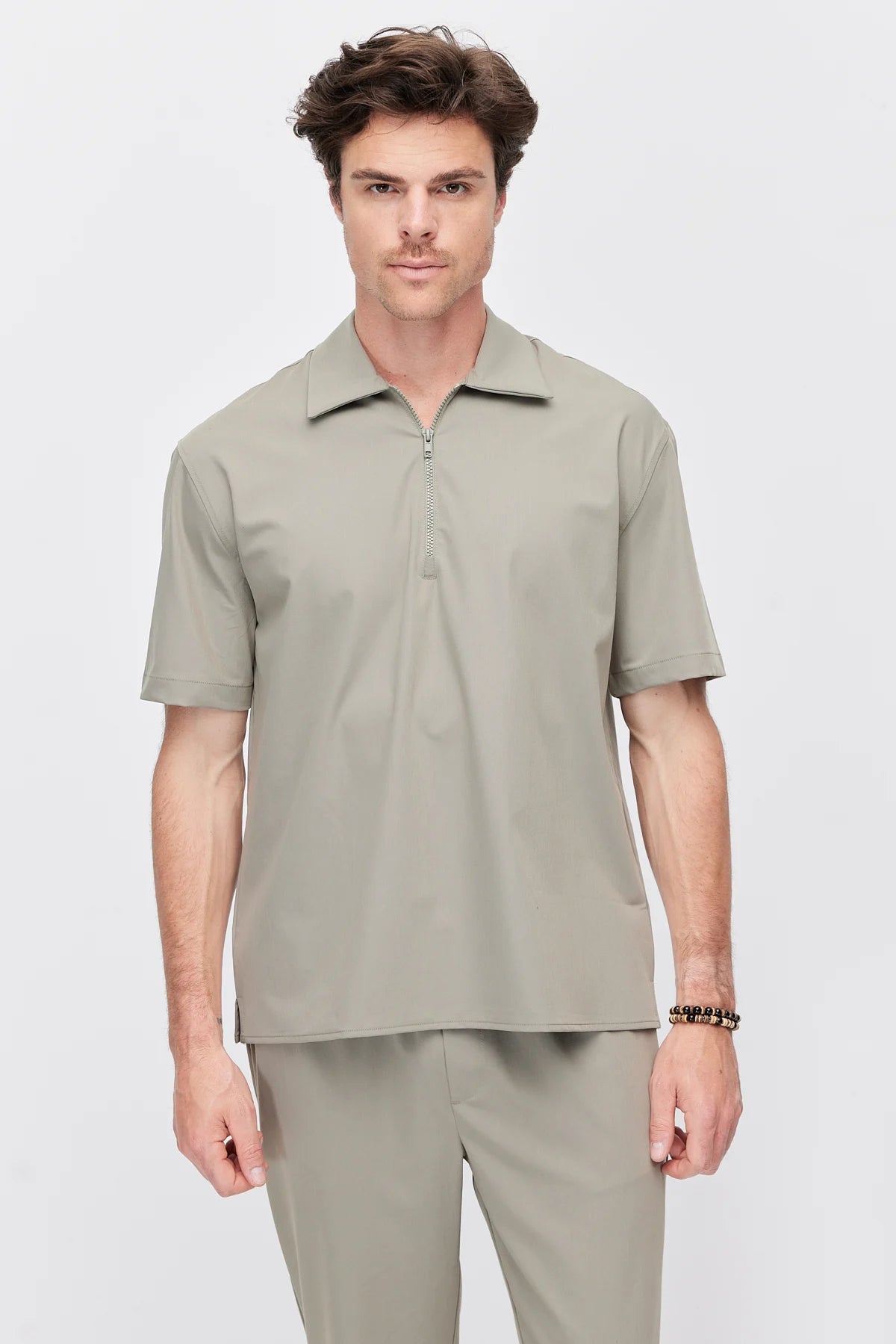 Men's Polo Collar T-Shirt with Minimal Side Slit Detail