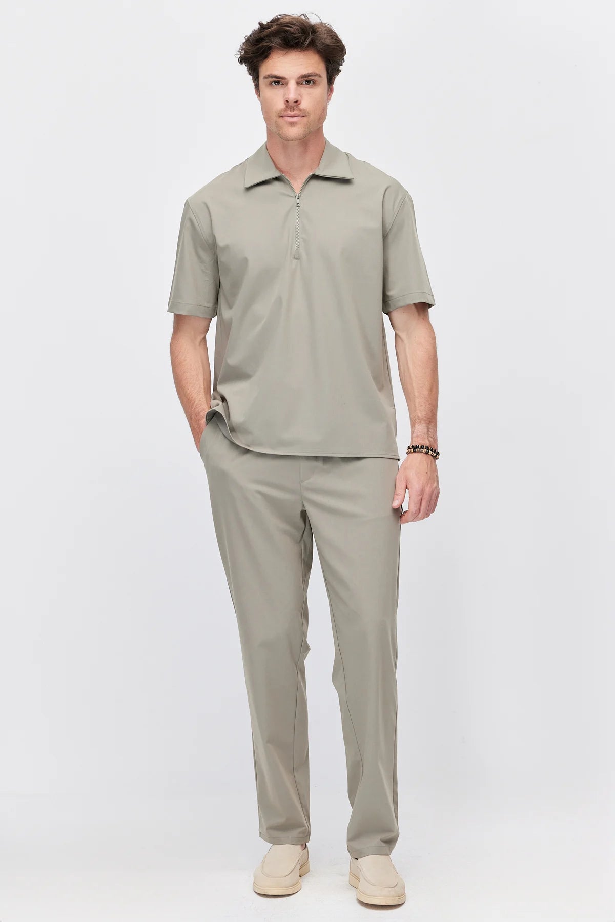 Men's Polo Collar T-Shirt with Minimal Side Slit Detail