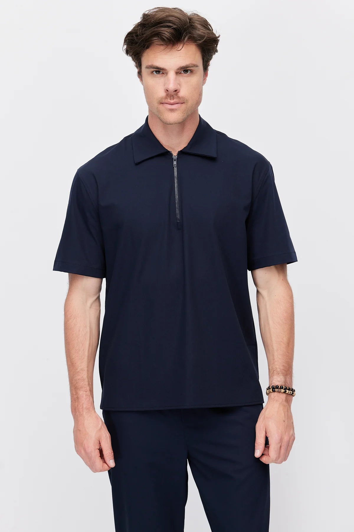 Men's Polo Collar T-Shirt with Minimal Side Slit Detail
