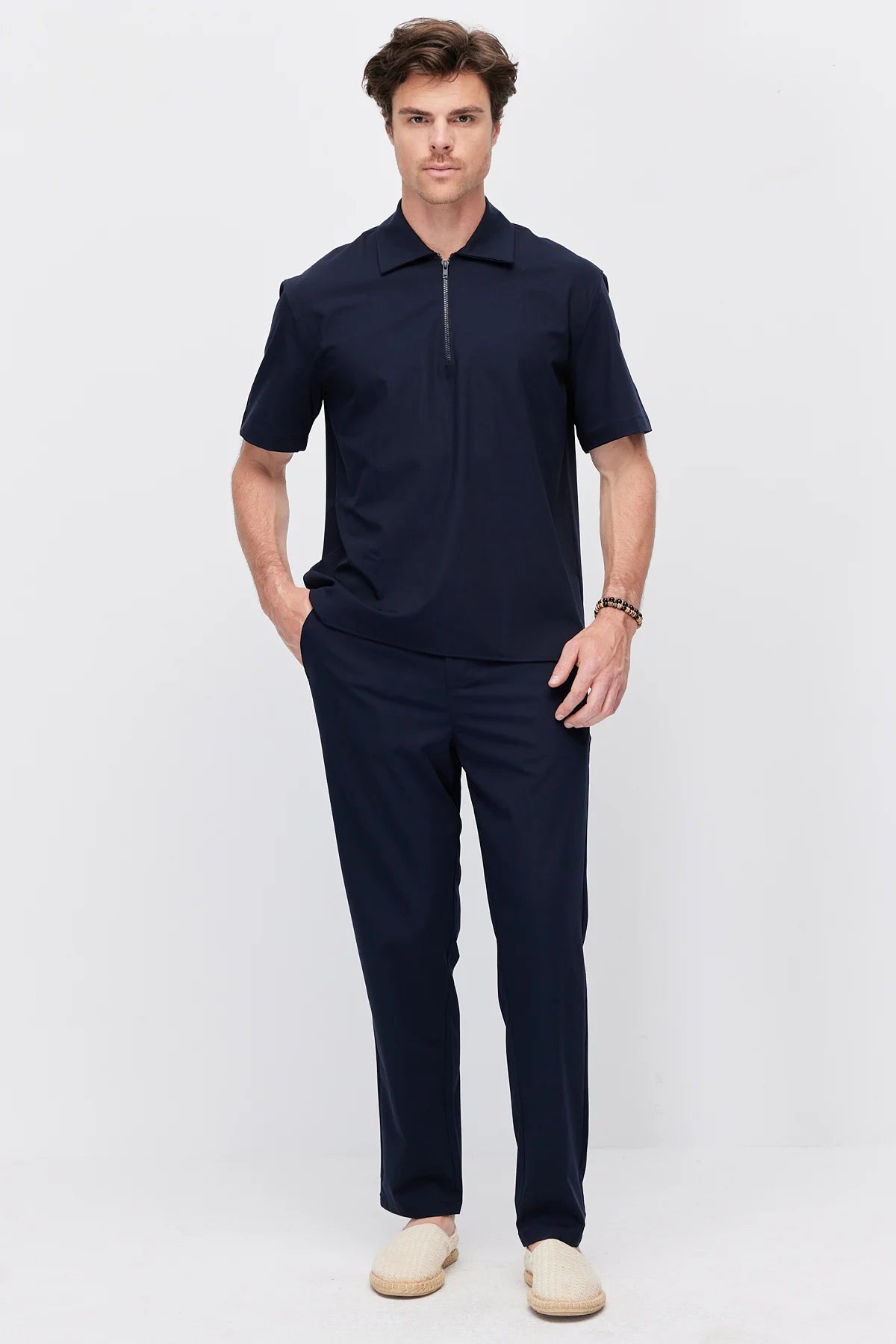 Men's Polo Collar T-Shirt with Minimal Side Slit Detail