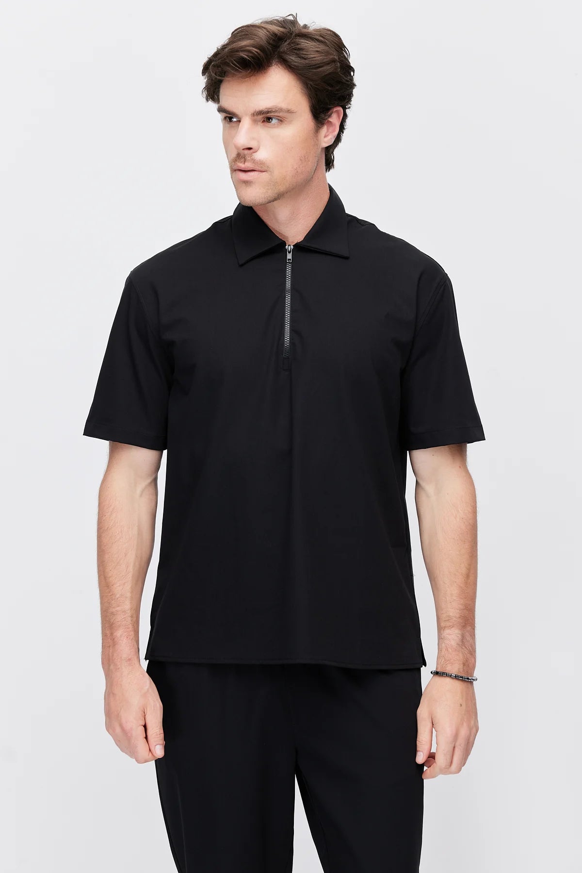 Men's Polo Collar T-Shirt with Minimal Side Slit Detail