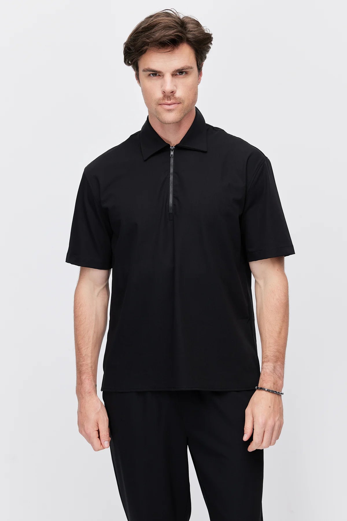 Men's Polo Collar T-Shirt with Minimal Side Slit Detail