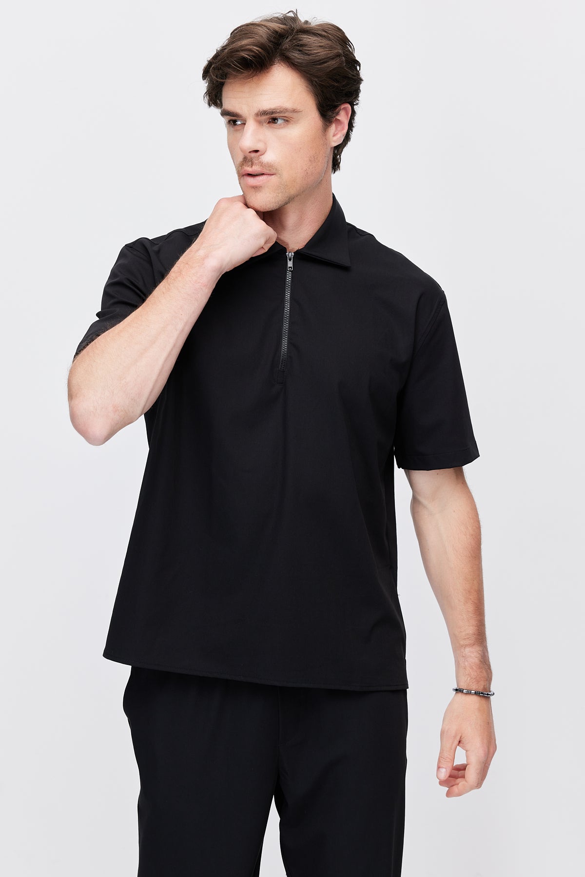 Men's Polo Collar T-Shirt with Minimal Side Slit Detail