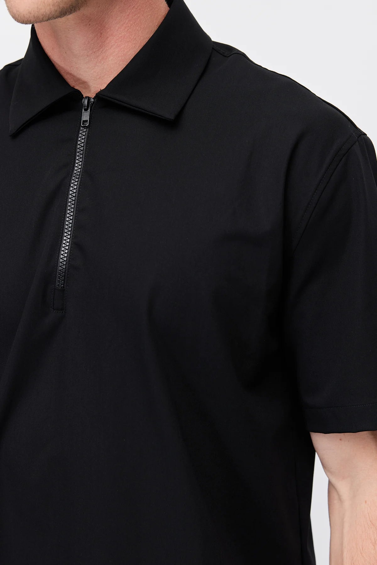 Men's Polo Collar T-Shirt with Minimal Side Slit Detail