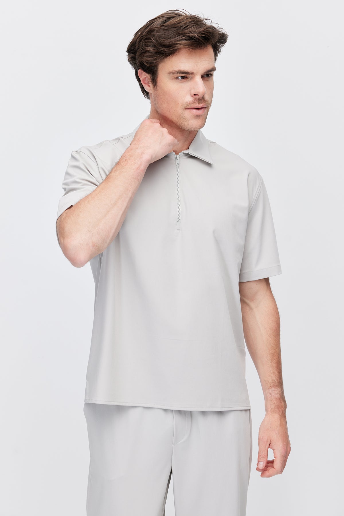 Men's Polo Collar T-Shirt with Minimal Side Slit Detail