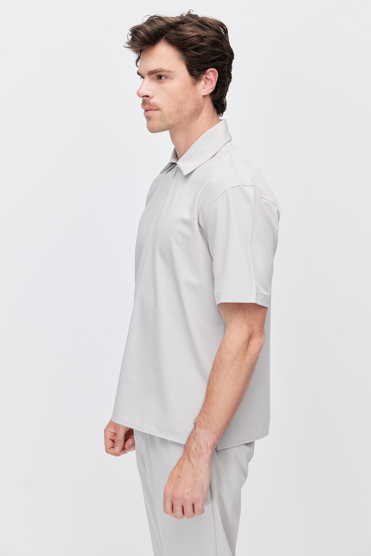Men's Polo Collar T-Shirt with Minimal Side Slit Detail
