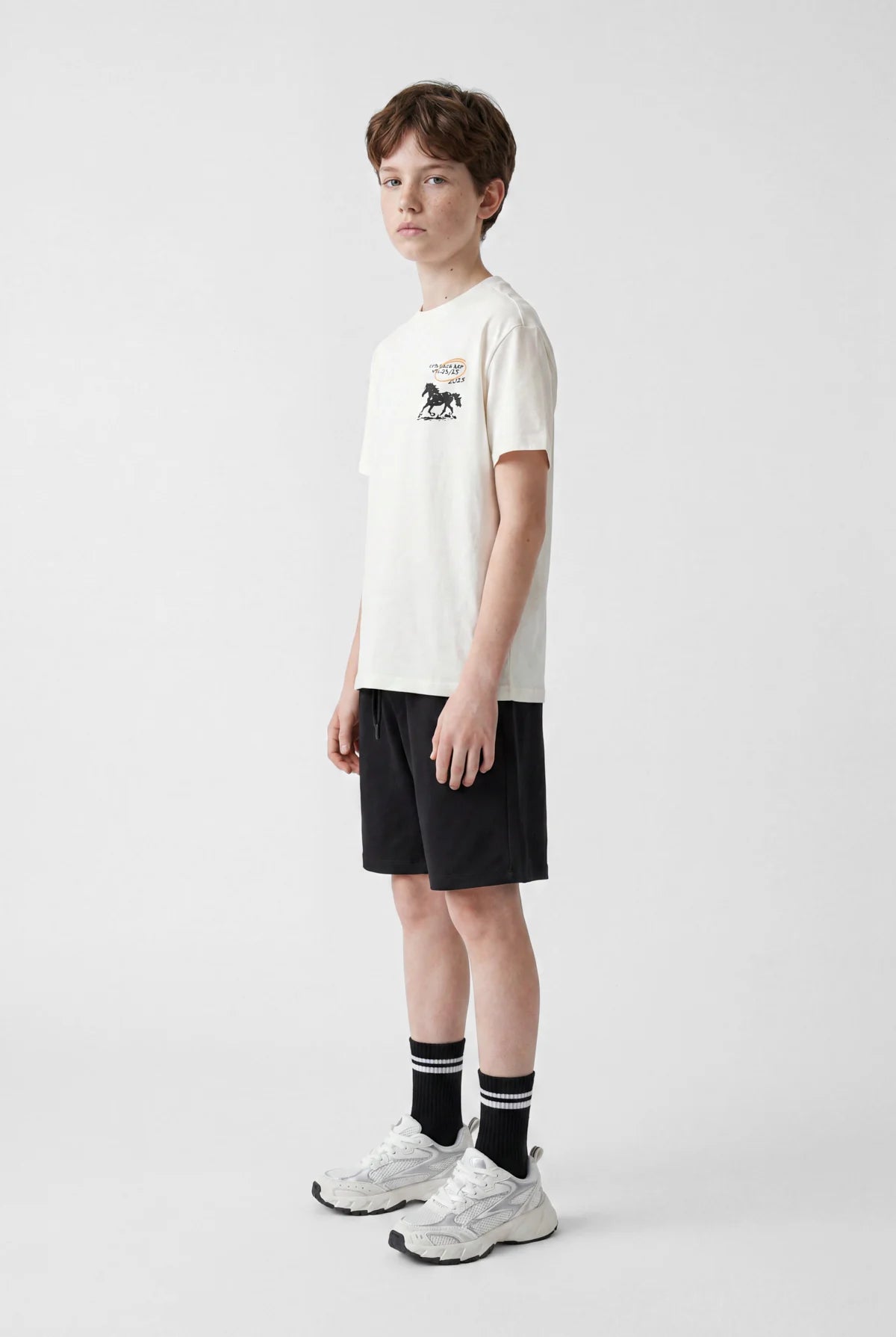 Boys' Oversize T-Shirt with Horse Print on Chest and Crew Neck