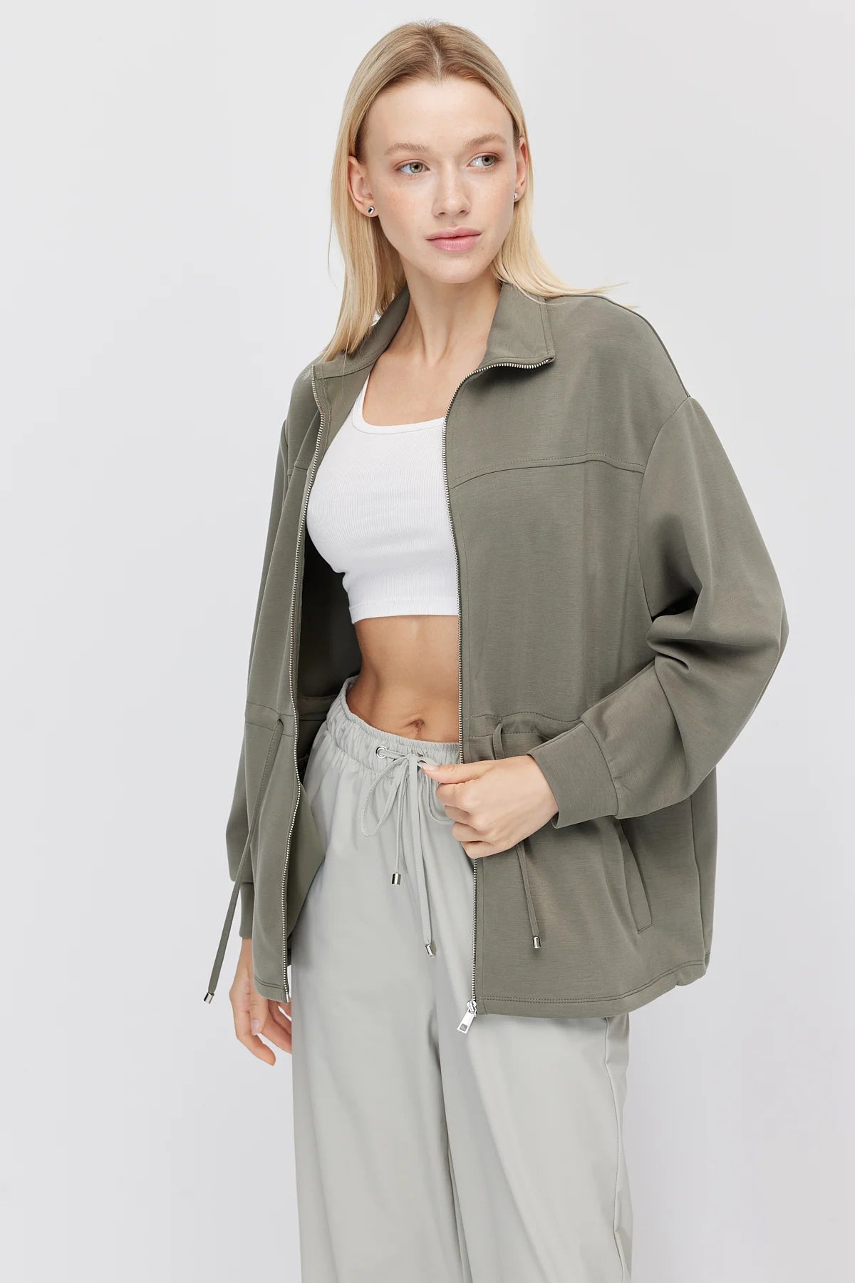 Women's Thin Sweatshirt with Adjustable Waist Drawstring