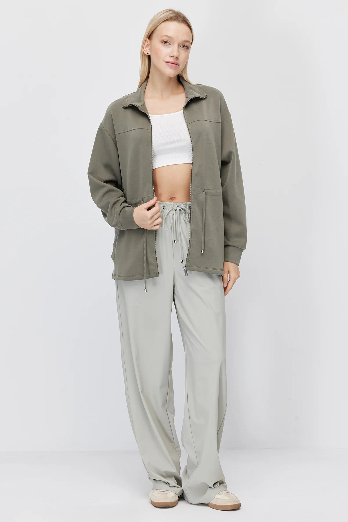 Women's Thin Sweatshirt with Adjustable Waist Drawstring