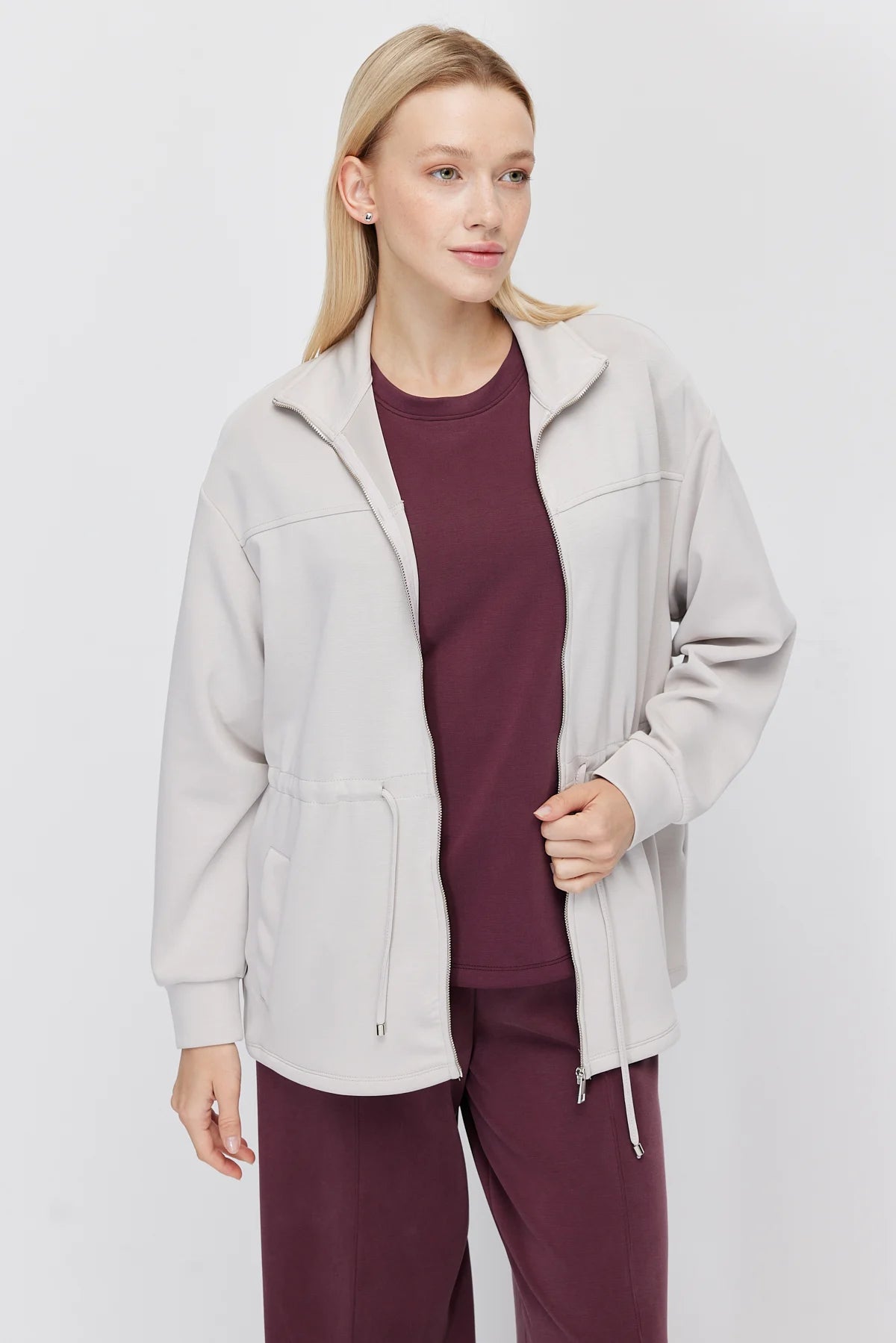 Women's Thin Sweatshirt with Adjustable Waist Drawstring