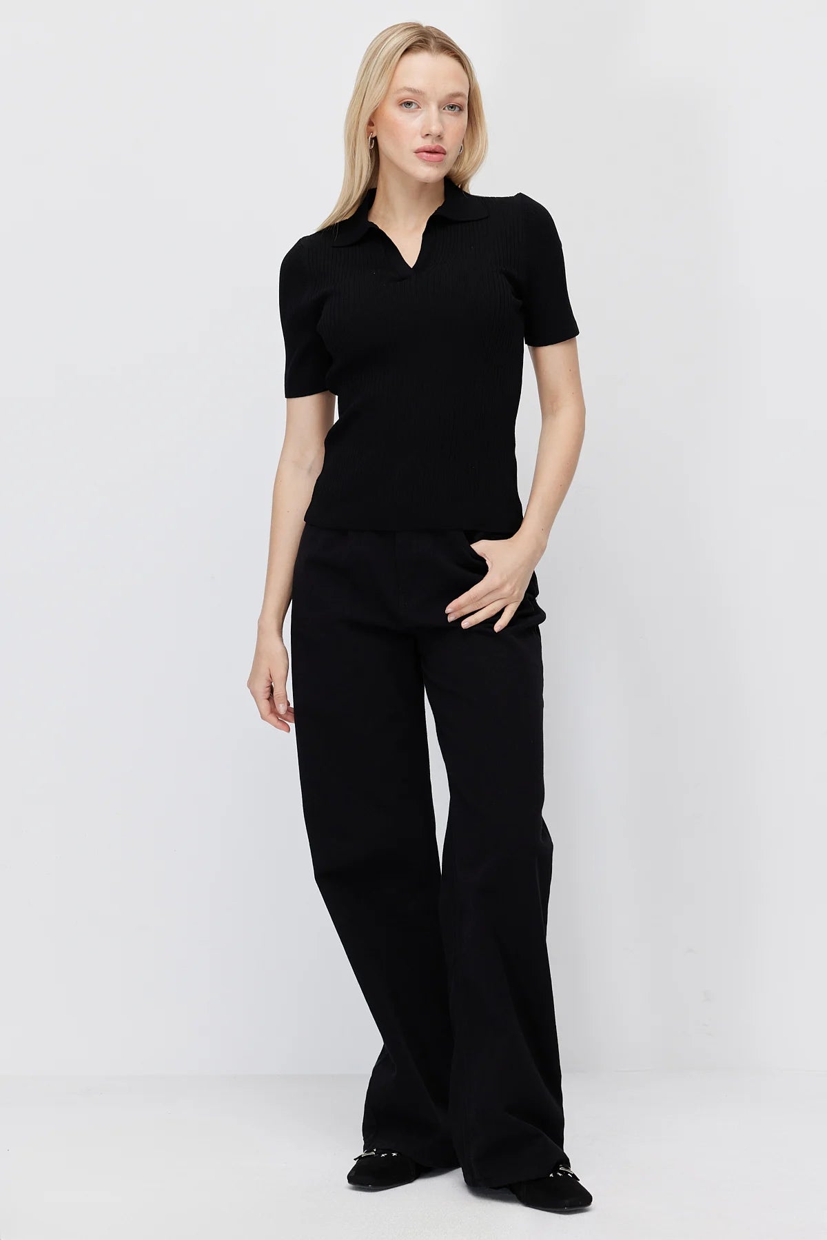Women's High Waist Wide Leg Black Jeans