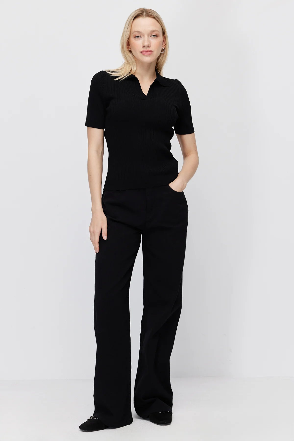 Women's High Waist Wide Leg Black Jeans