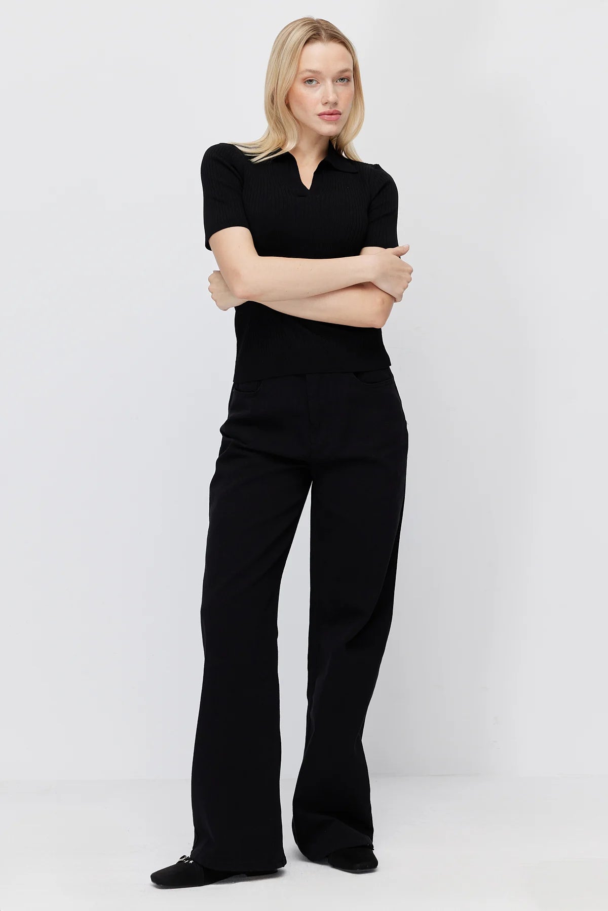 Women's High Waist Wide Leg Black Jeans