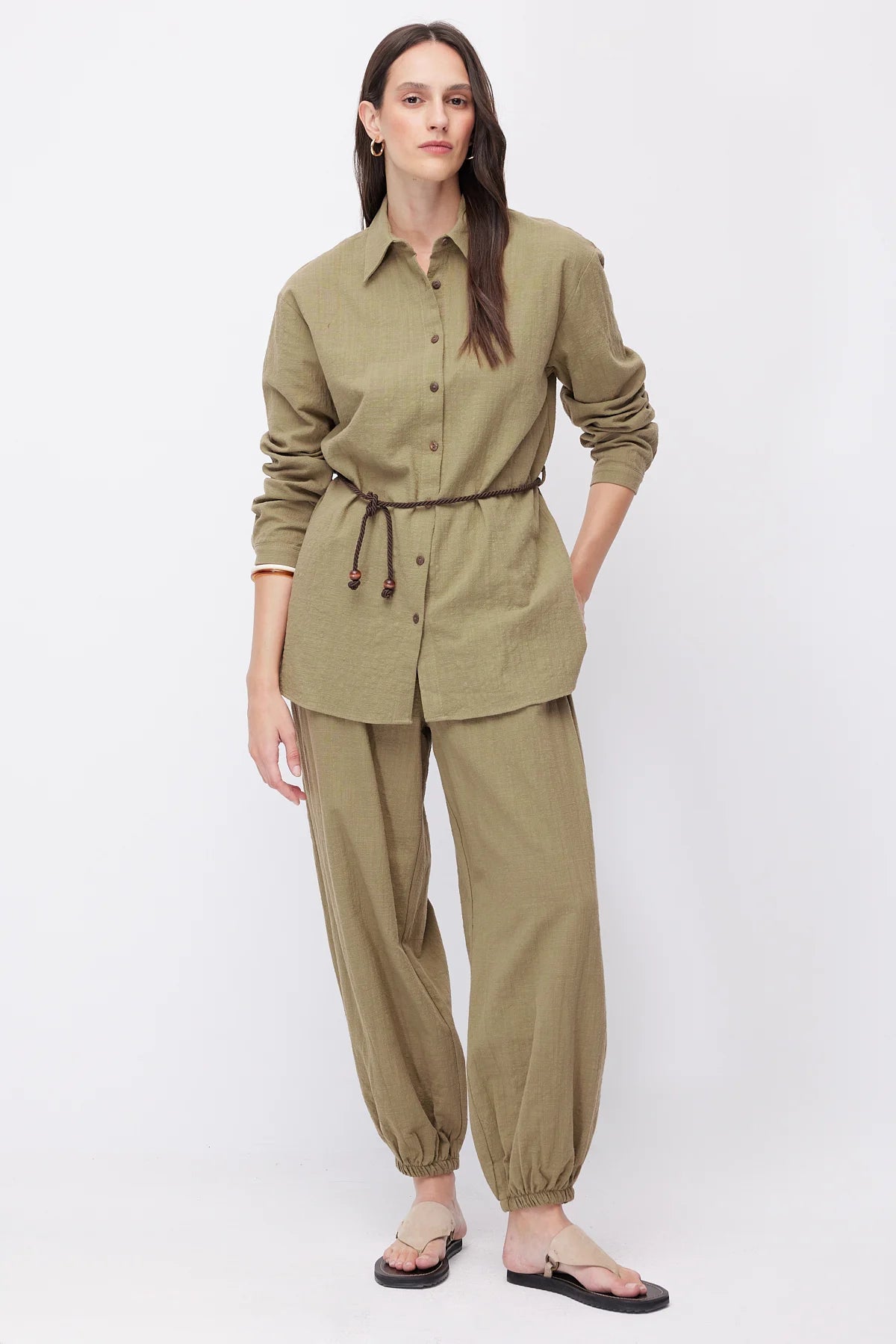 Women's Linen Trousers with Elasticated Hem