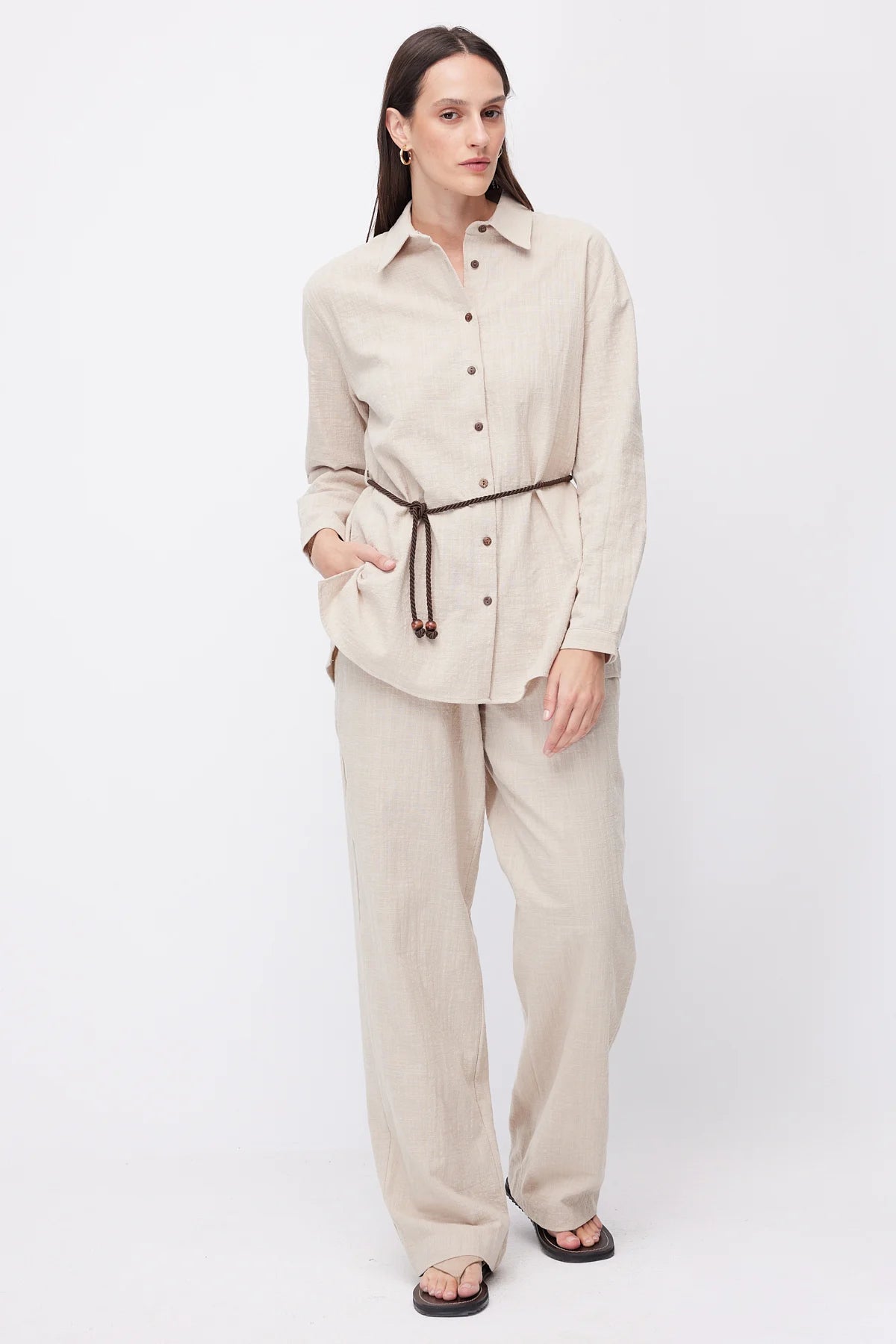 Women's Linen Trousers with Elastic Waistband