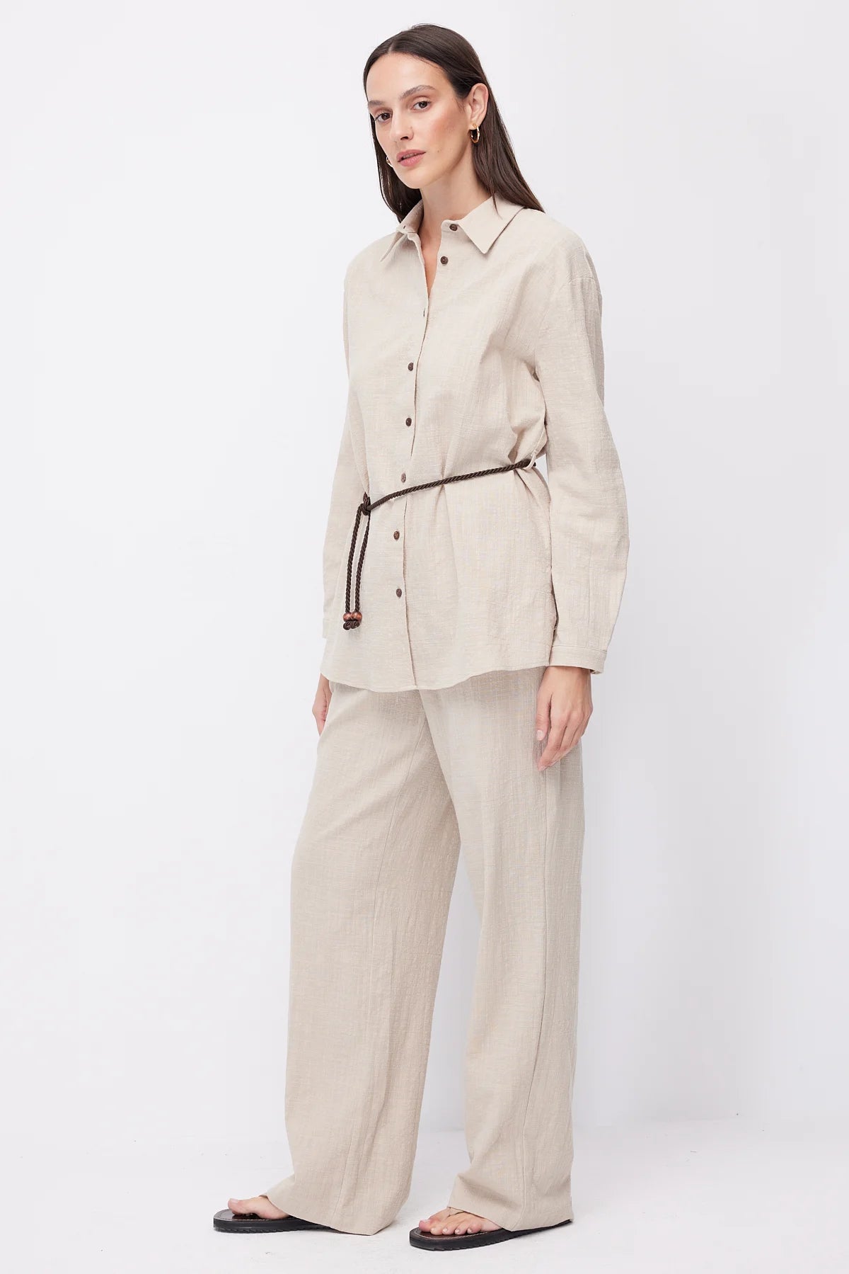 Women's Linen Trousers with Elastic Waistband