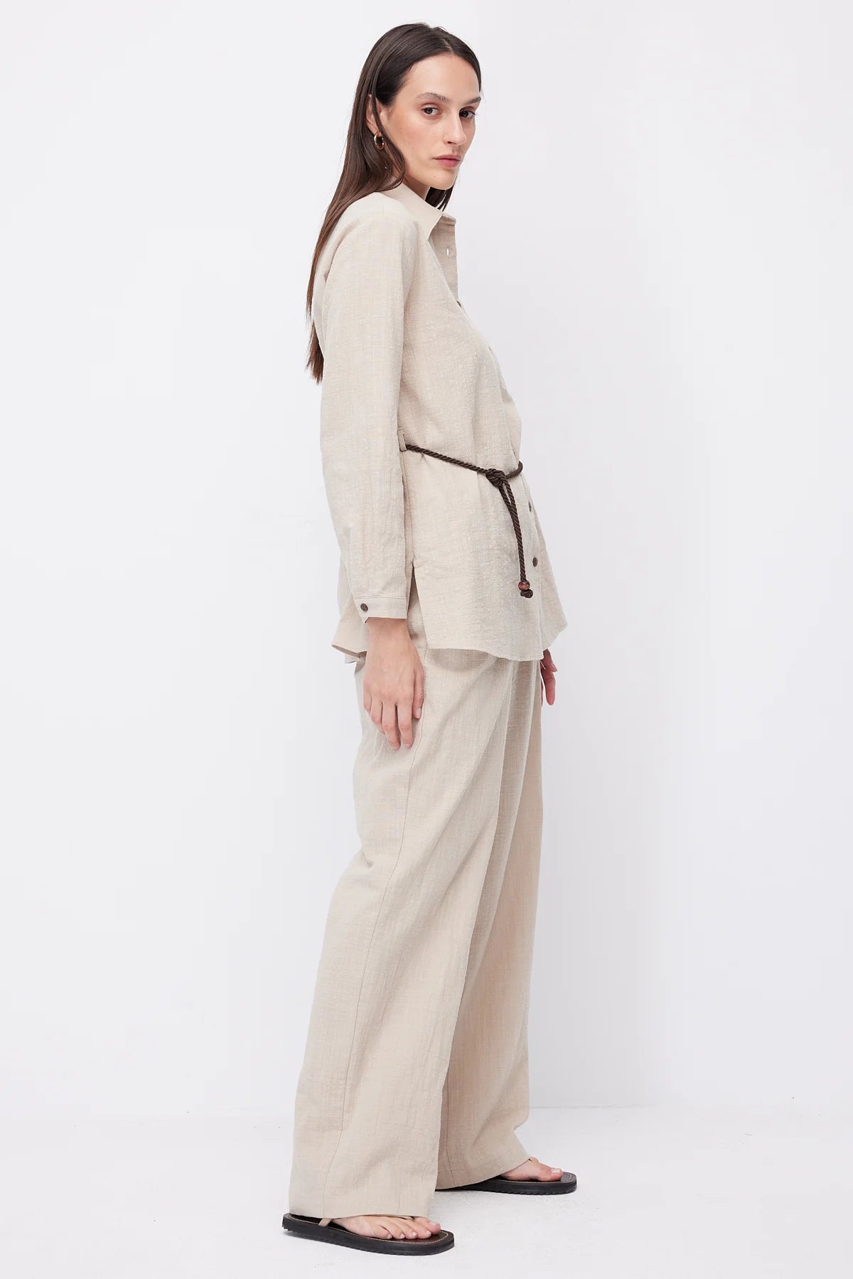 Women's Linen Trousers with Elastic Waistband