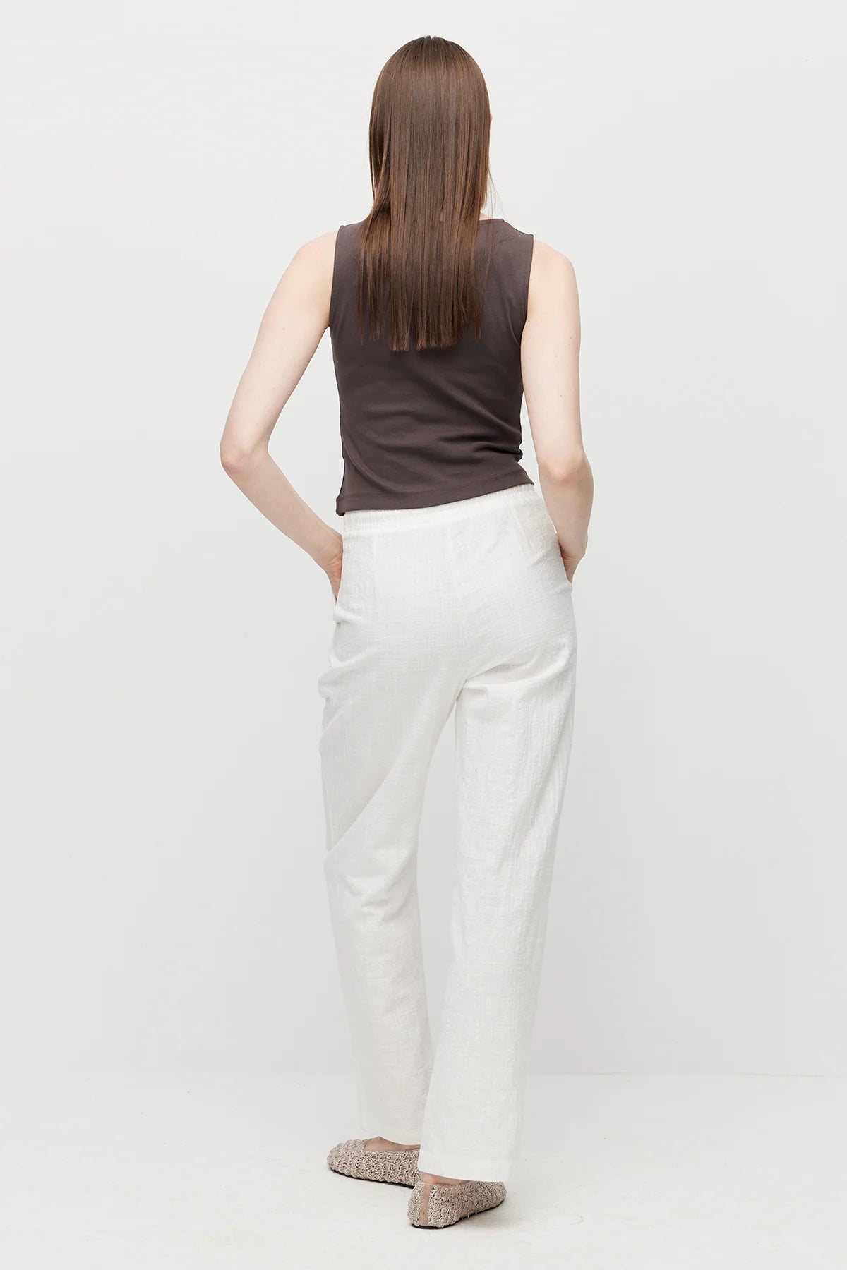 Women's Linen Trousers with Elastic Waistband