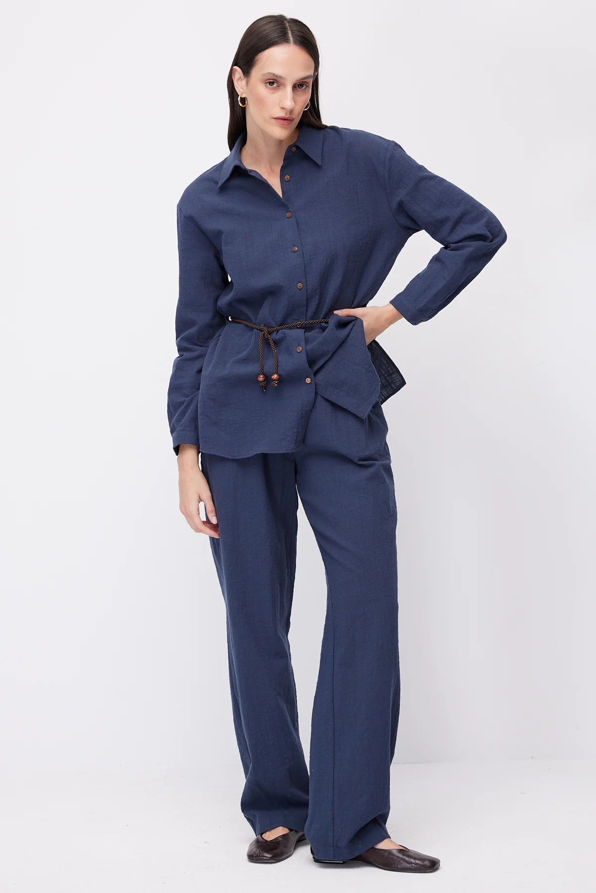 Women's Linen Trousers with Elastic Waistband