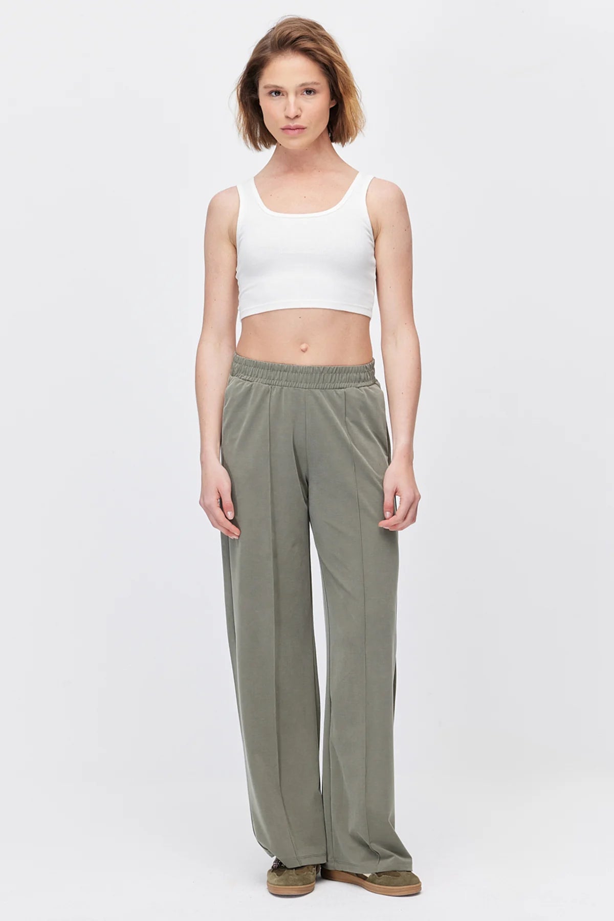 Women's Wide Leg Sweatpants with Front Seam Detail