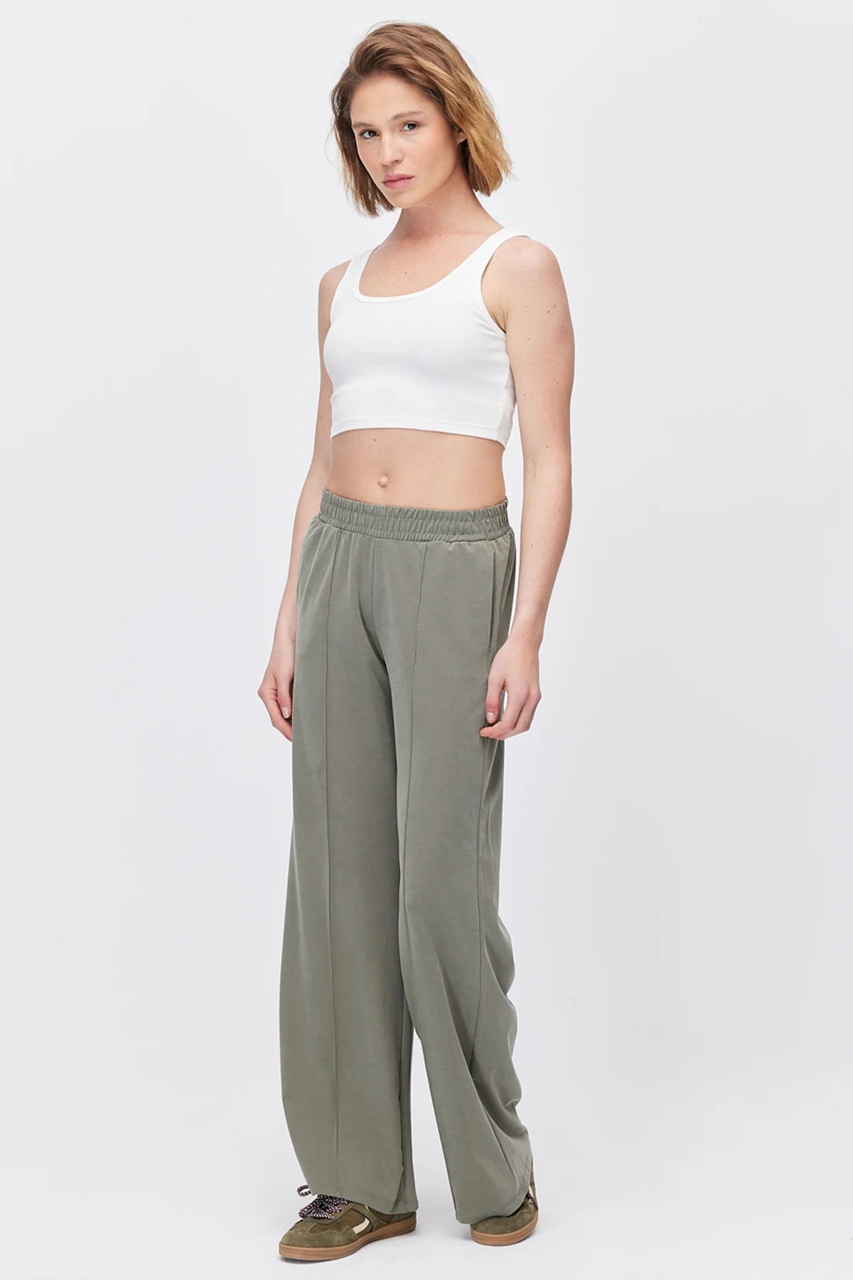 Women's Wide Leg Sweatpants with Front Seam Detail