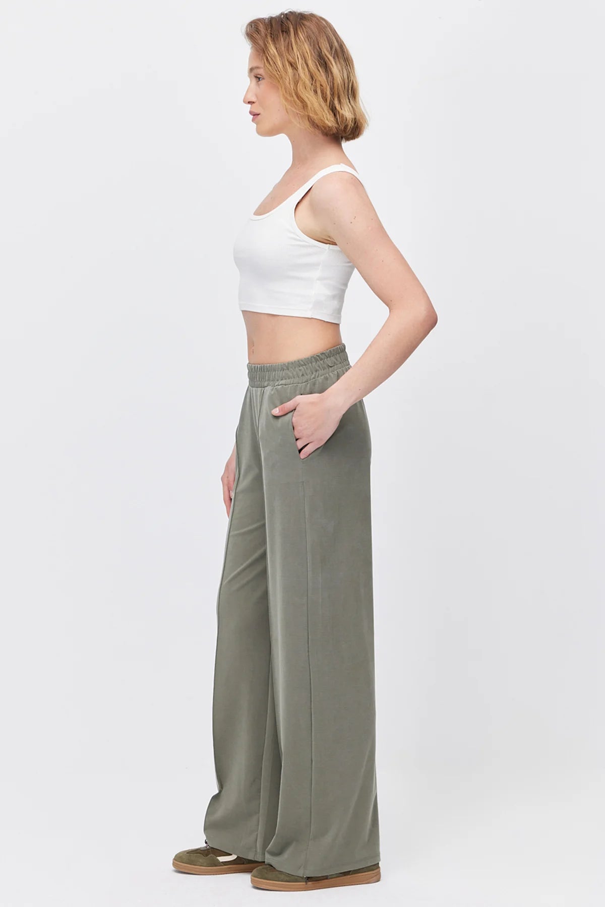 Women's Wide Leg Sweatpants with Front Seam Detail