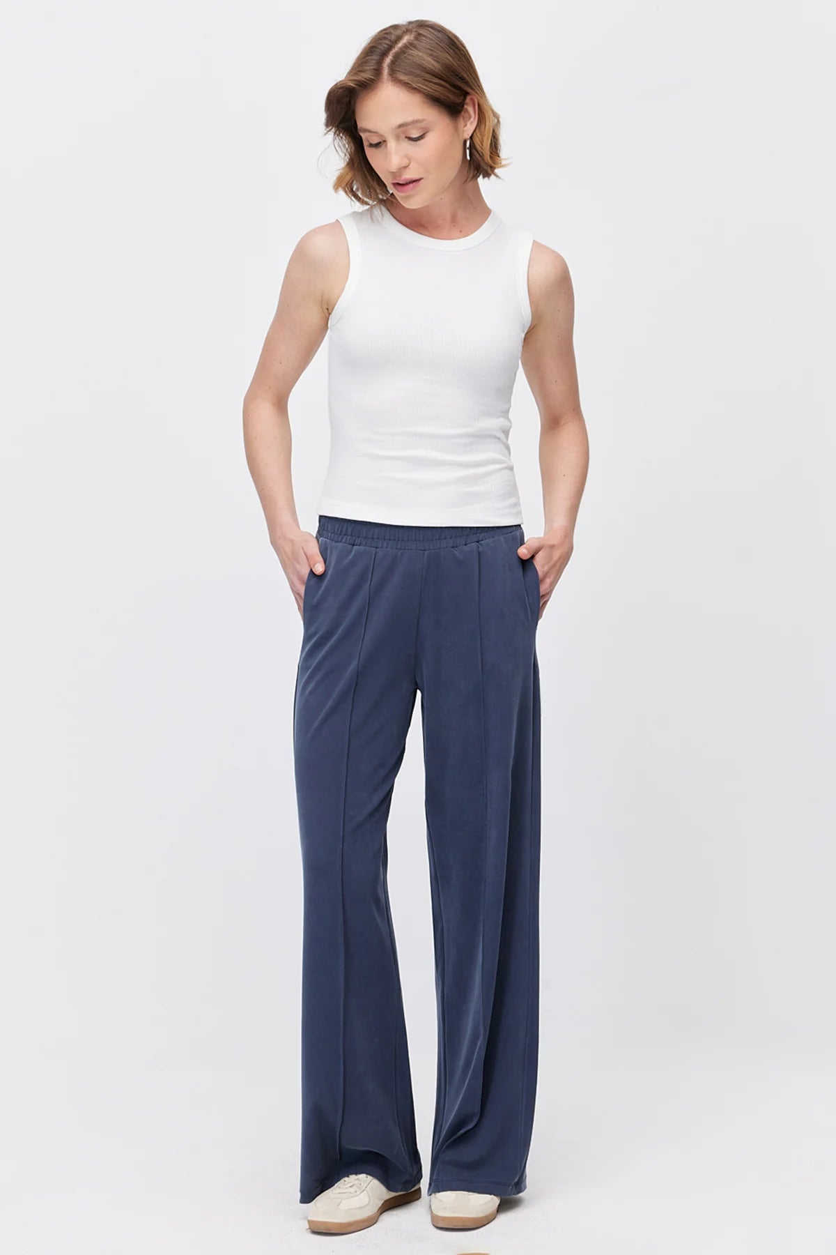 Women's Wide Leg Sweatpants with Front Seam Detail