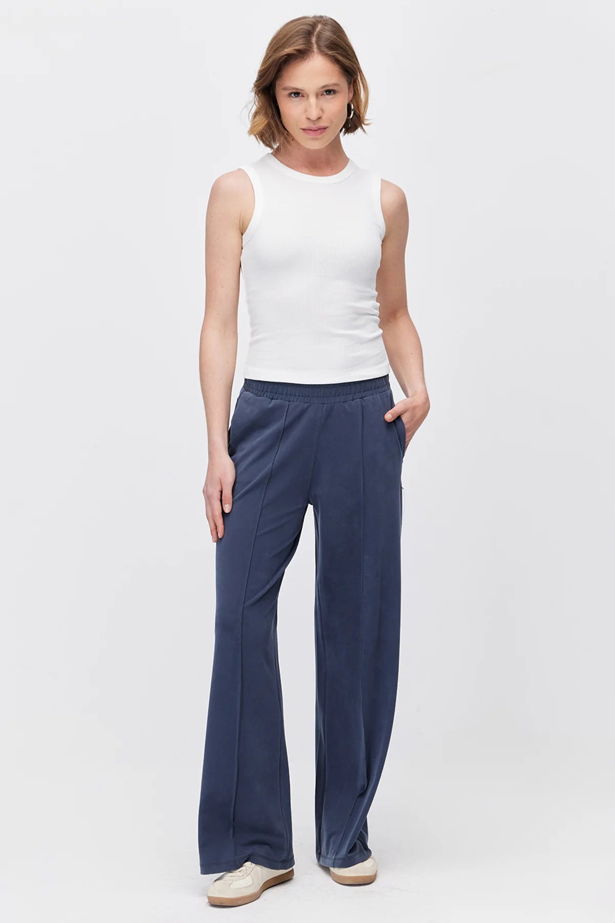 Women's Wide Leg Sweatpants with Front Seam Detail