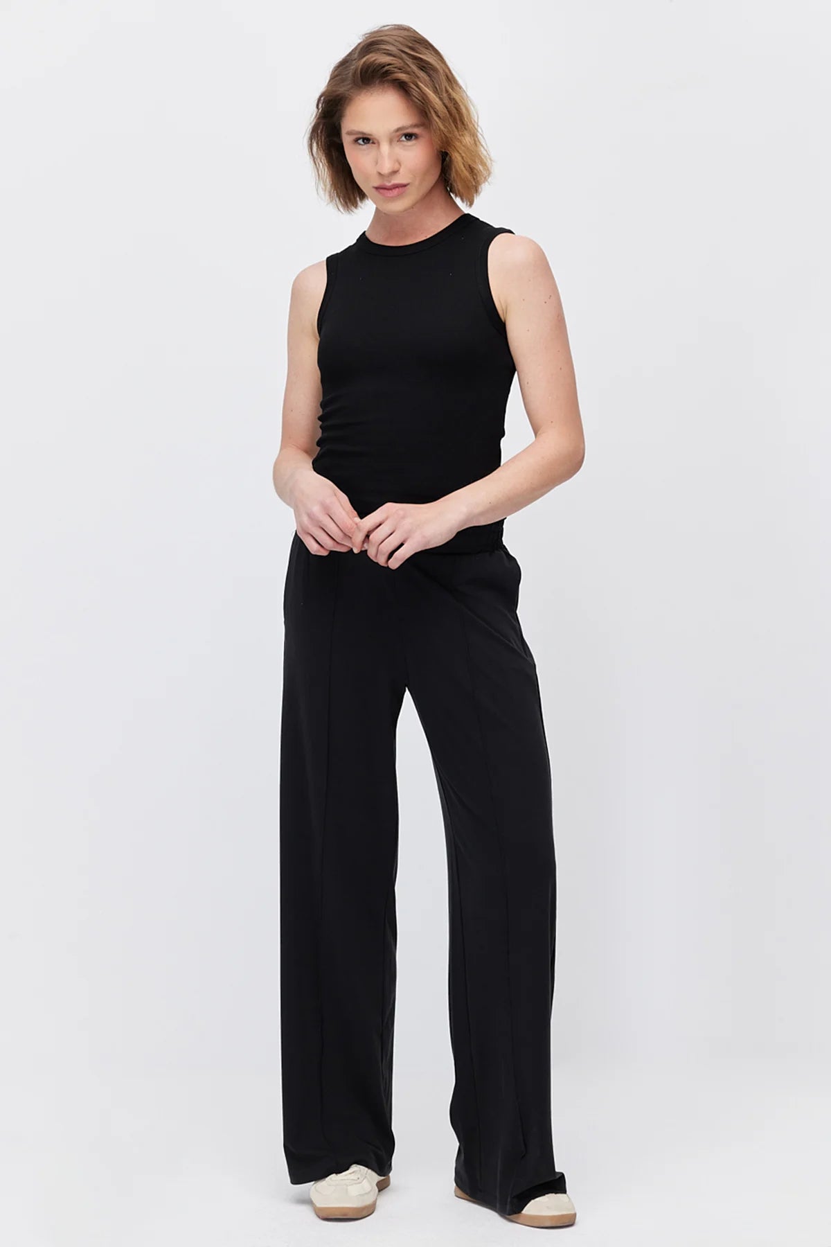 Women's Wide Leg Sweatpants with Front Seam Detail