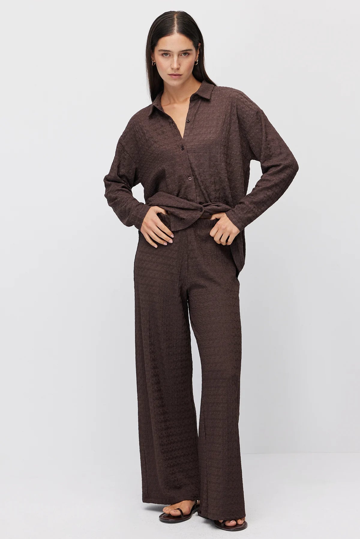 Women's Textured Pants with Elastic Waistband