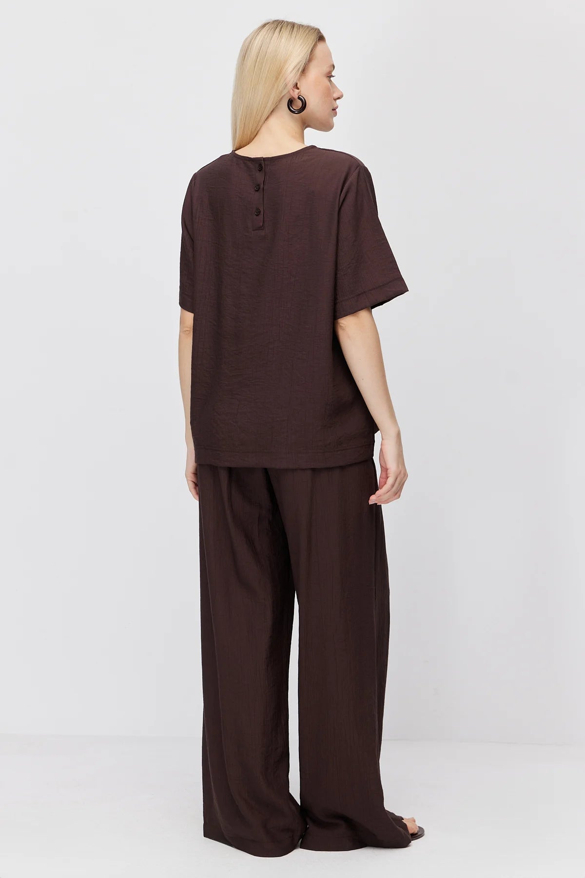 Women's Crinkle Wide Leg Double-Breasted Tie-Up Trousers