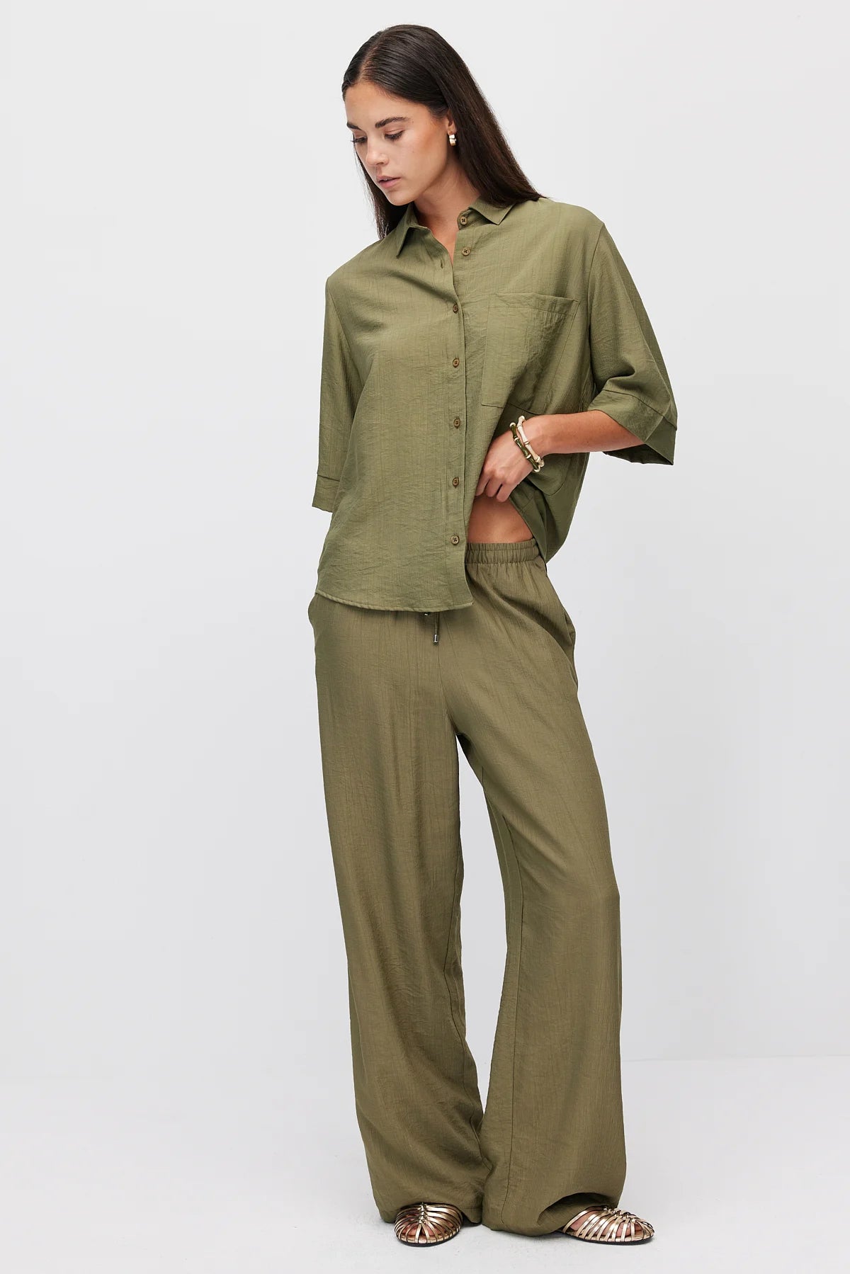 Women's Wide Leg Trousers with Tie Waist